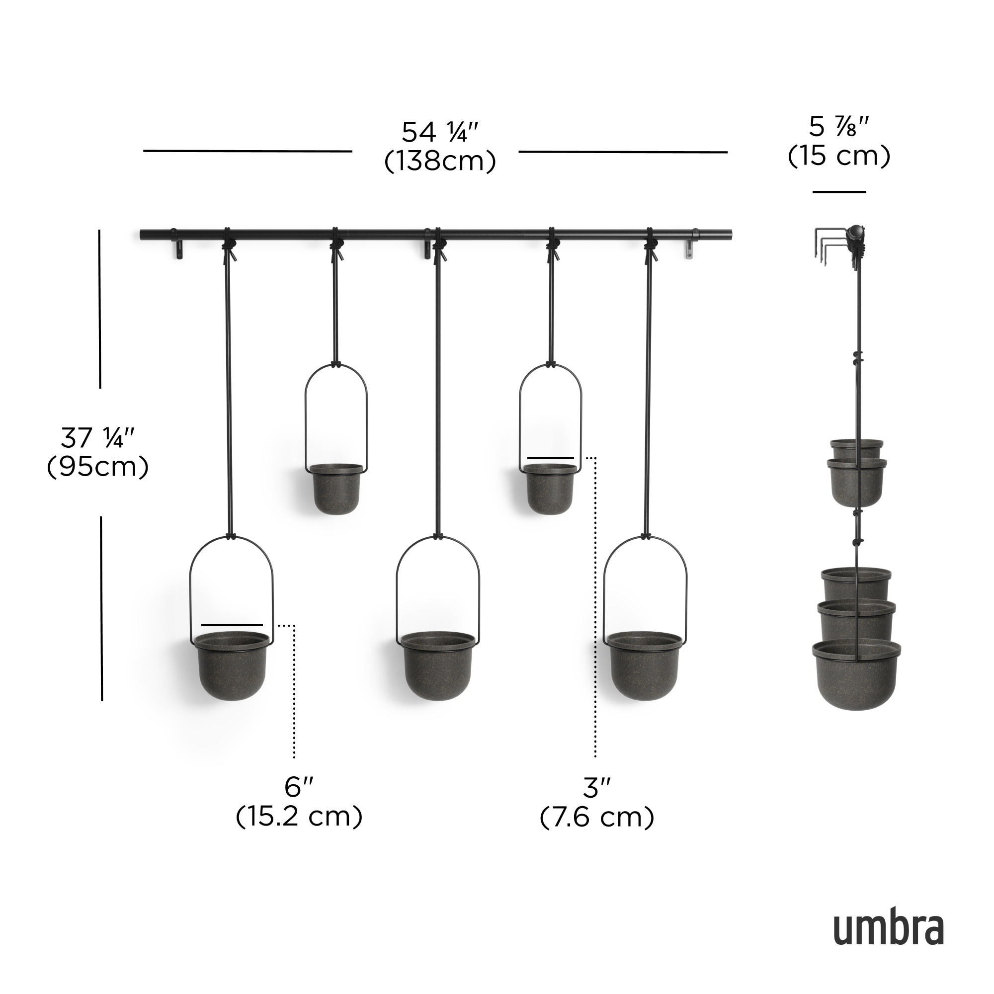 SET ZIDNIH TEGLI ZA CVIJEĆE  metal, plastika  - crna, Basics, metal/plastika (18/94/137cm) - Umbra