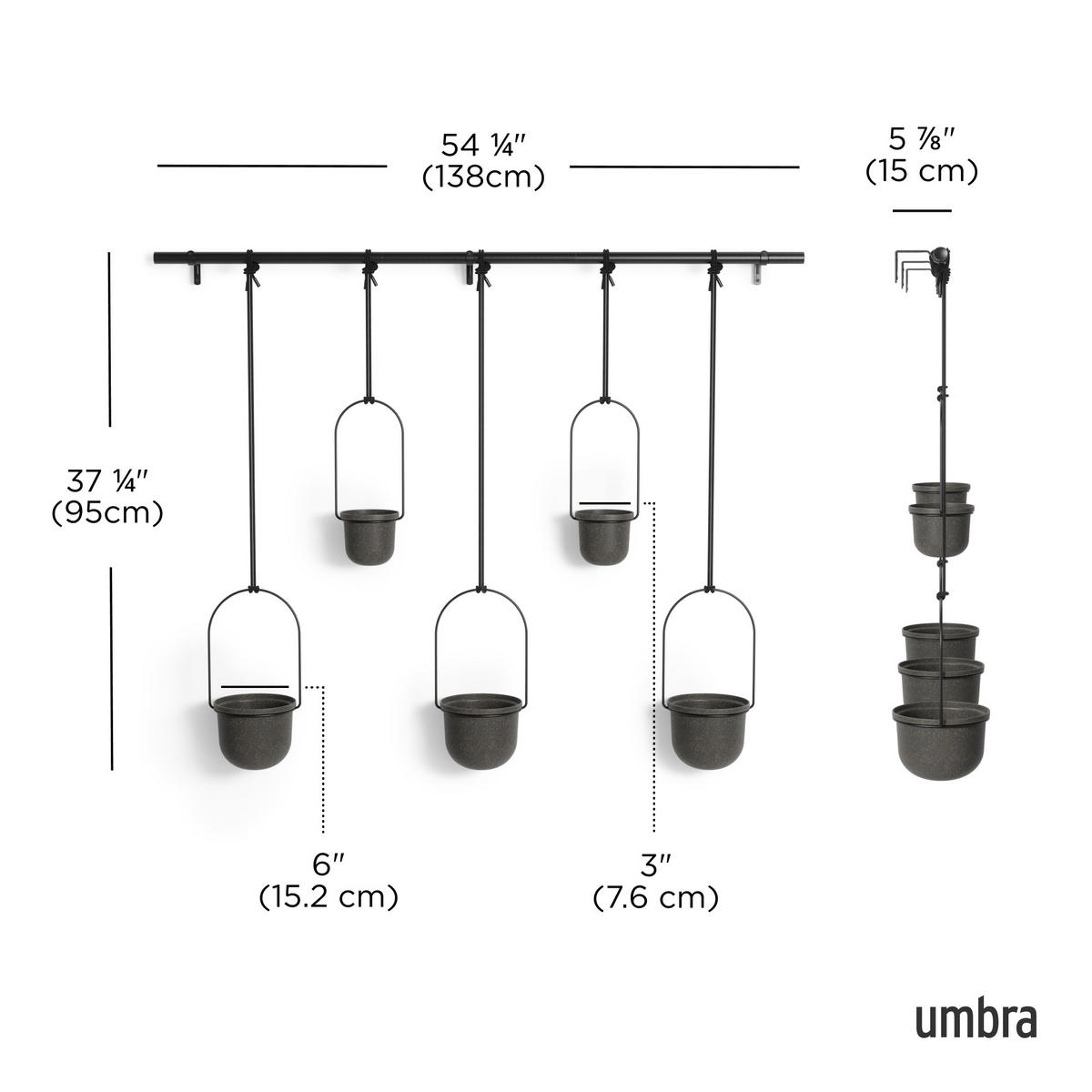WAND-PFLANZTOPFSET   - Schwarz, Basics, Kunststoff/Metall (18/94/137cm) - Umbra