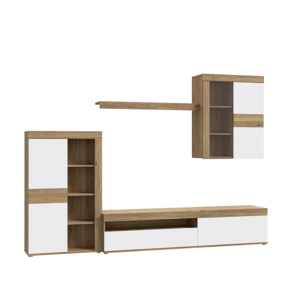 OBÝVACÍ STĚNA, barvy dubu, světle šedá - barvy dubu/světle šedá, Moderní, kompozitní dřevo/sklo (279,9/200,9/41,3cm) - Carryhome