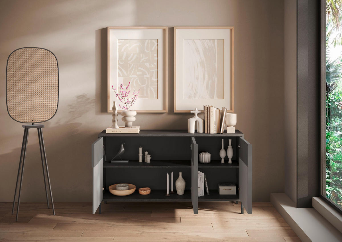 SIDEBOARD  in 156/86/40 cm  - Anthrazit/Grau, MODERN, Holzwerkstoff/Metall (156/86/40cm) - Carryhome