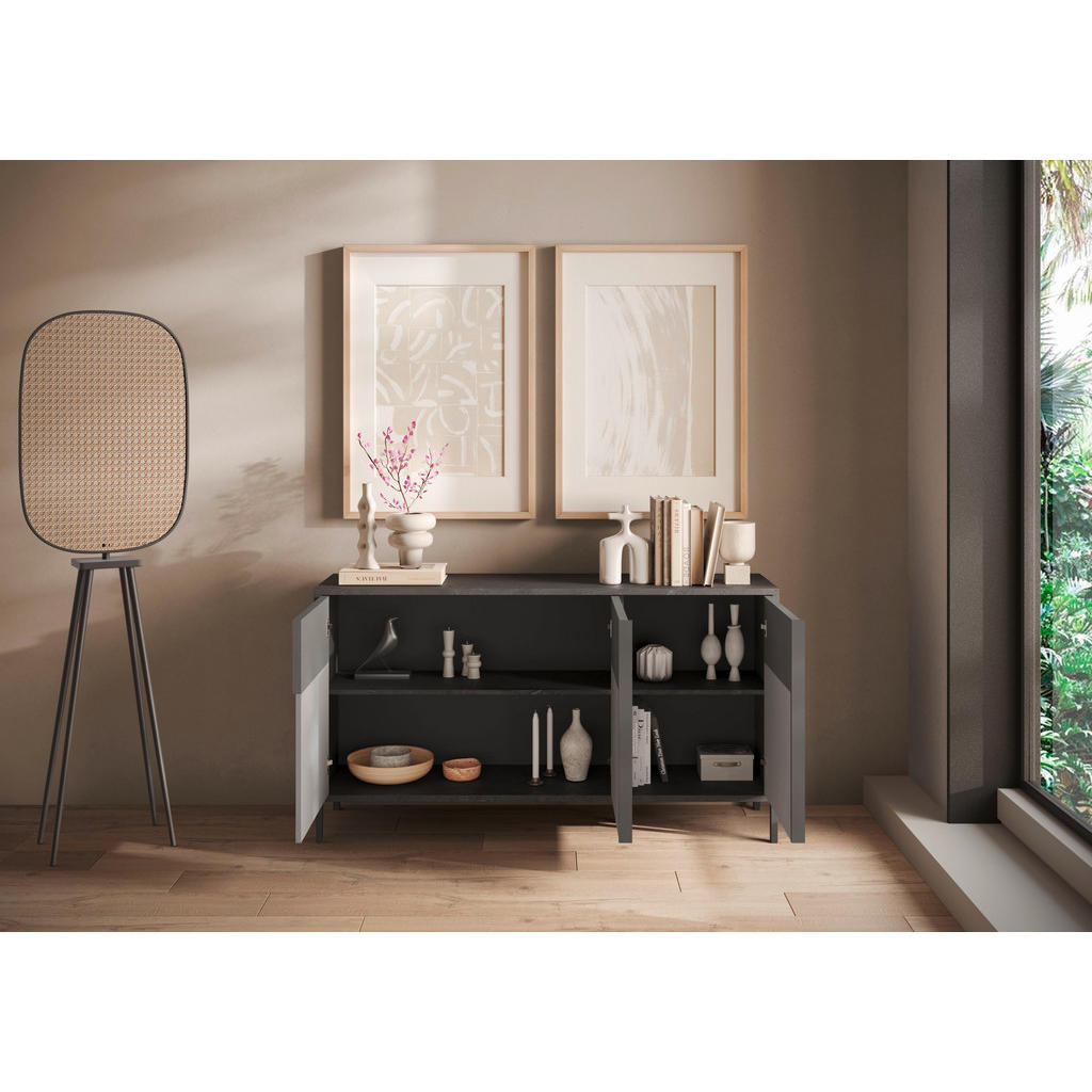 Thumbnail - Carryhome Sideboard, Anthrazit, Grau, Holzwerkstoff, 2 Fächer, 156x86x40 cm, Typenauswahl, Beimöbel erhältlich, stehend,...
