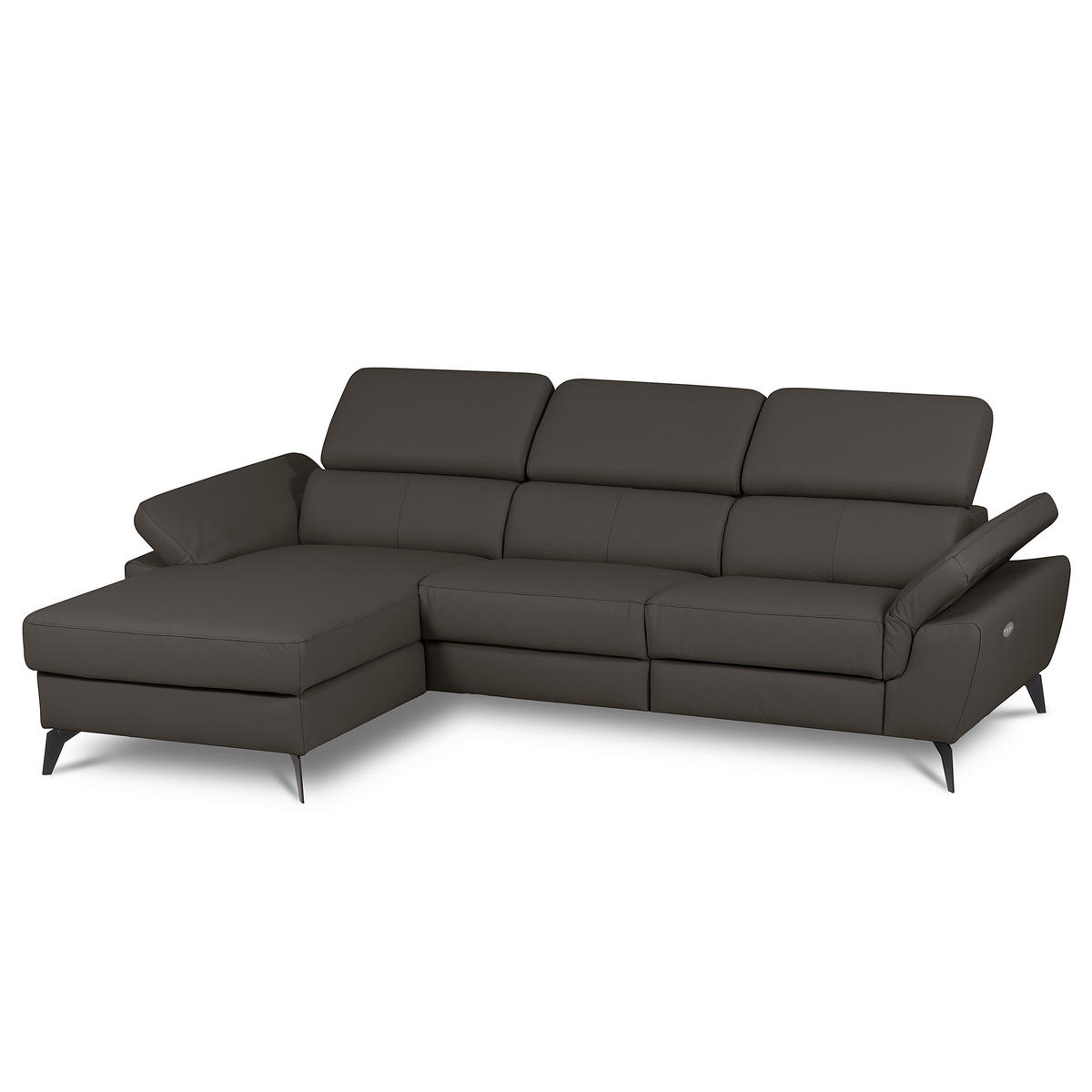 ECKSOFA SONO in Lederlook Echtleder Dunkelbraun Armteilverstellung, Kopfteilverstellung  179/252 cm  - Dunkelbraun/Schwarz, Design, Leder/Textil (179/252cm) - Livetastic