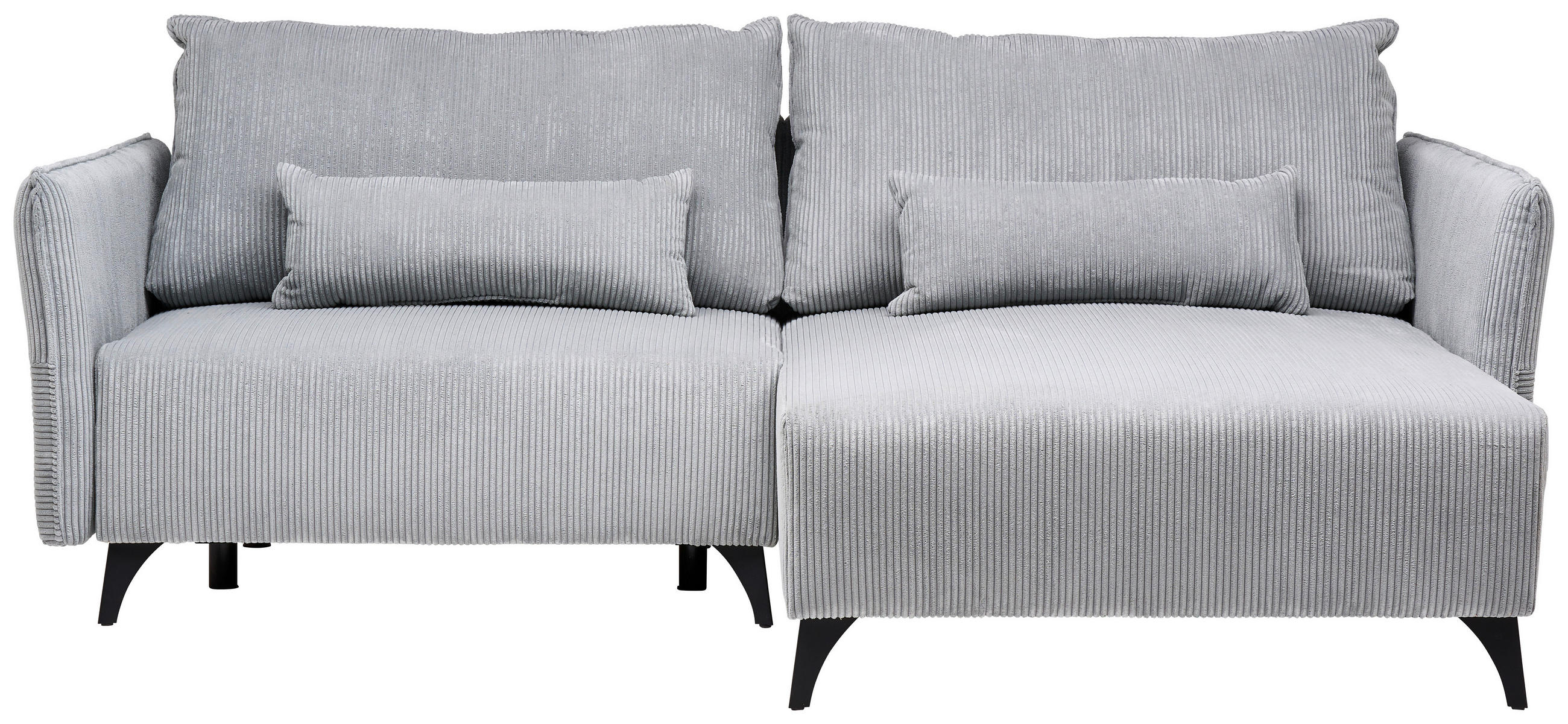 ECKSOFA Grau Cord Rückenkissen, Nierenkissen, Bettkasten, Schlaffunktion, Rücken echt, Stauraum, Liegefläche im Originalstoff  - Schwarz/Grau, Design, Textil/Metall (254/175cm) - Stylife