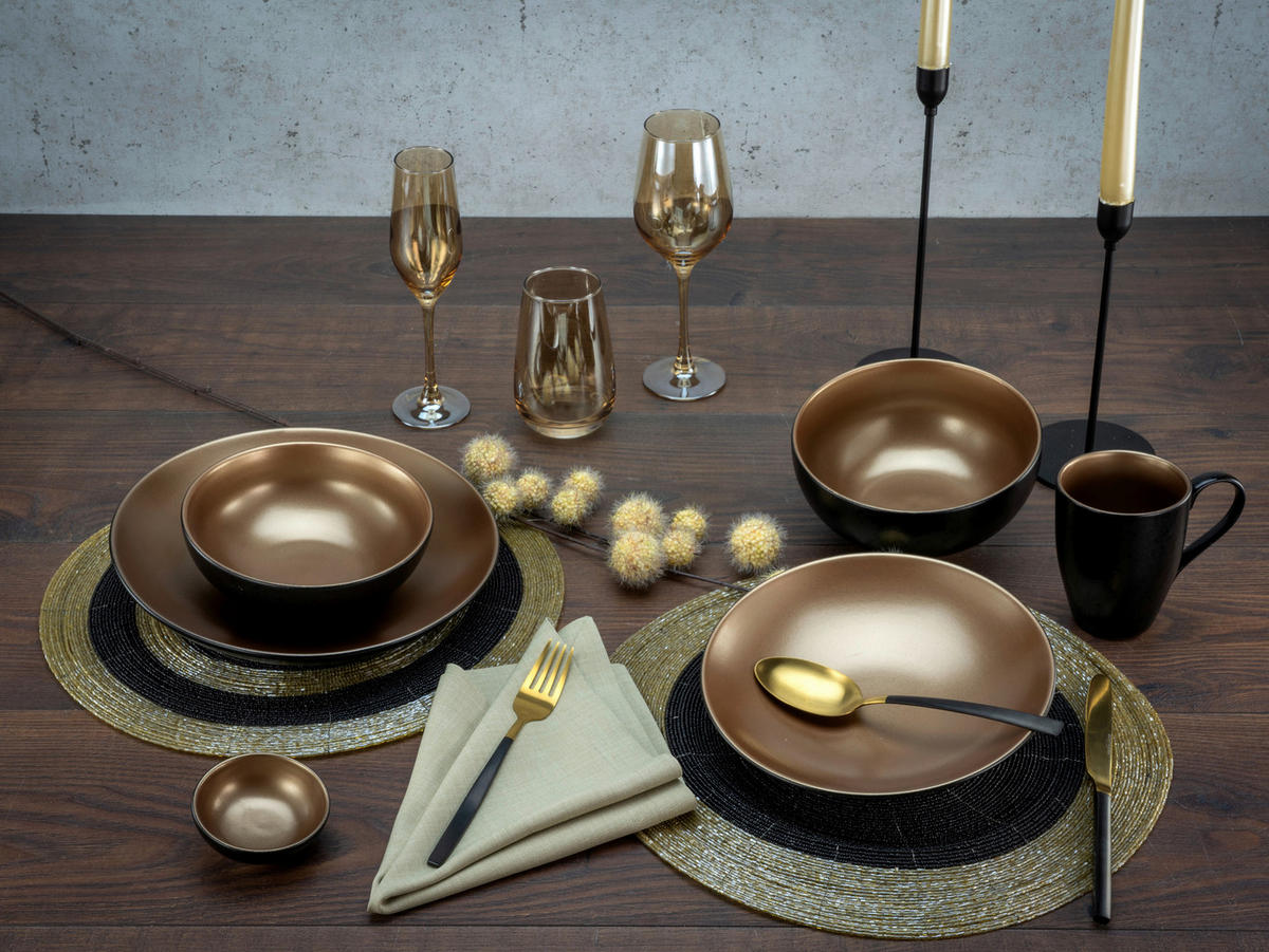 KOMPLETT SERVIS Glamour Gold 16 delar  - svart/guldfärgad, Trend, keramik (33/35/34cm) - Creatable