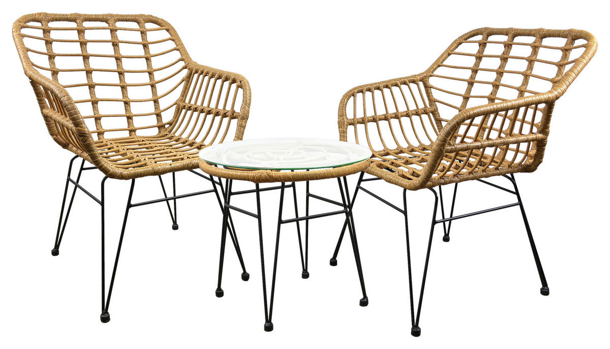 GARTENSET Struktur Stahl  - Schwarz/Braun, MODERN, Glas/Kunststoff - Ambia Garden