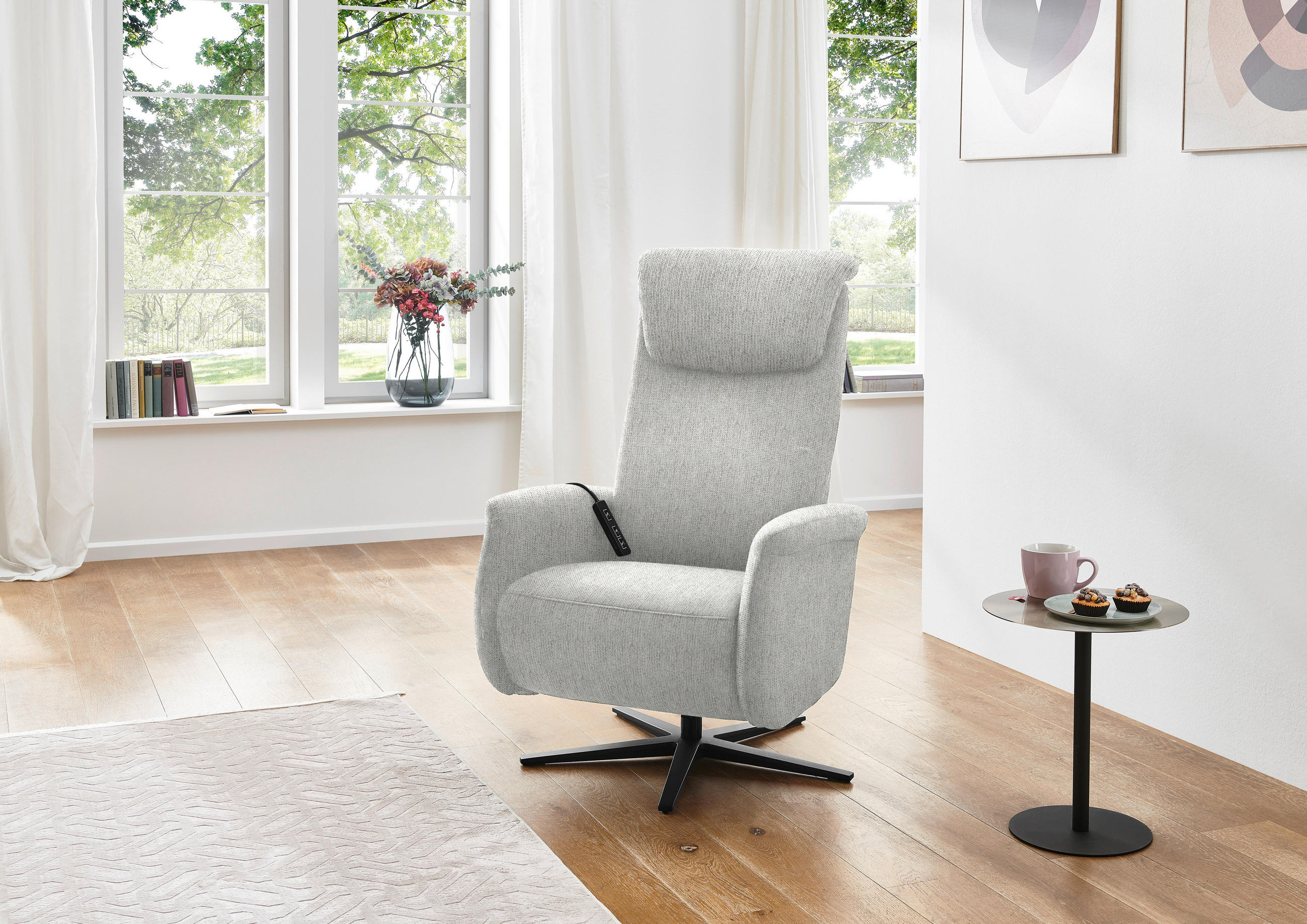 RELAXSESSEL in Textil Silberfarben  - Silberfarben/Schwarz, Design, Textil/Metall (77/115/89cm) - Pure Home Comfort