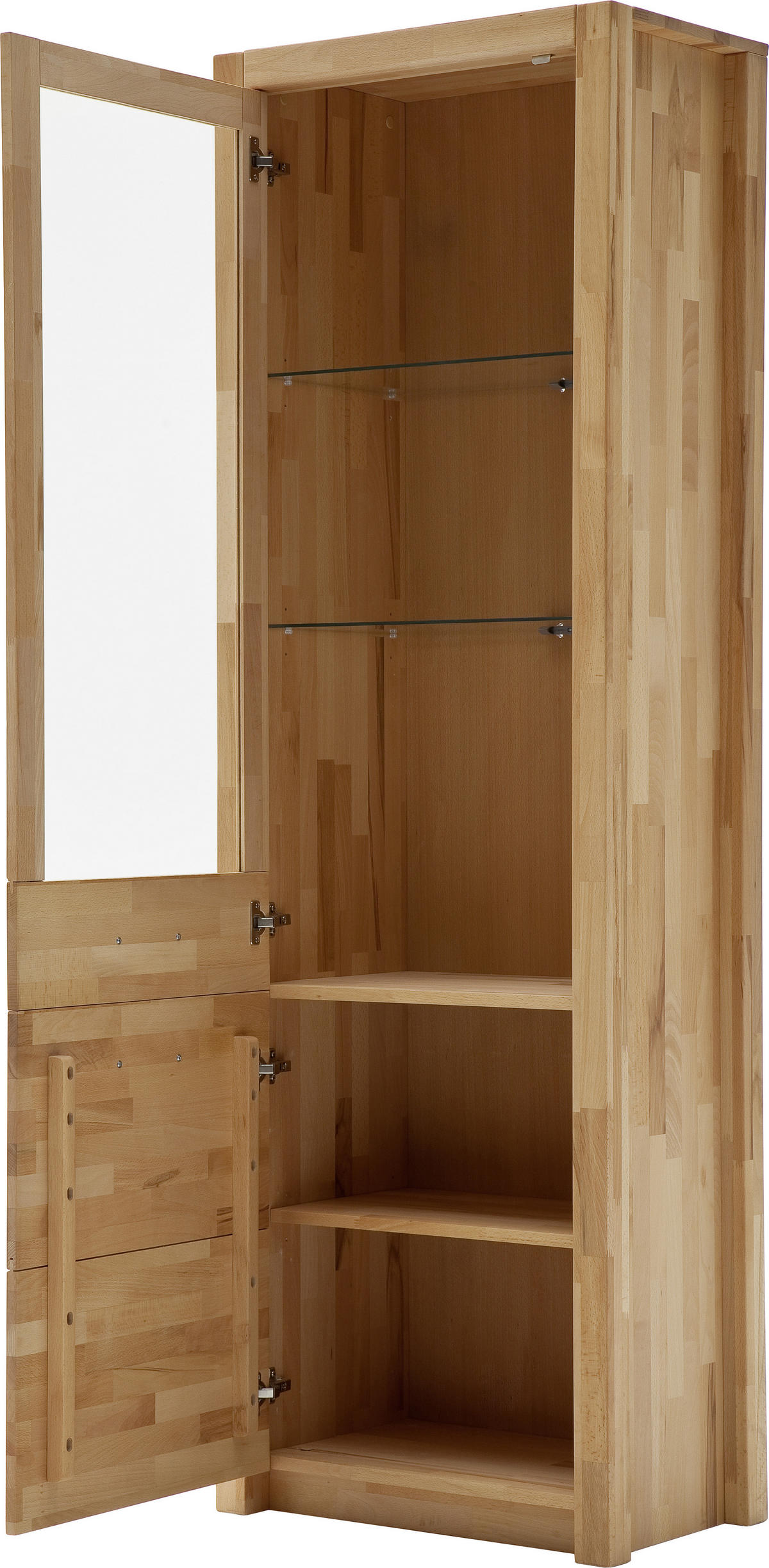 VITRINE in massiv Kernbuche Buchefarben  - Buchefarben/Alufarben, Design, Glas/Holz (66/203/40cm) - MID.YOU