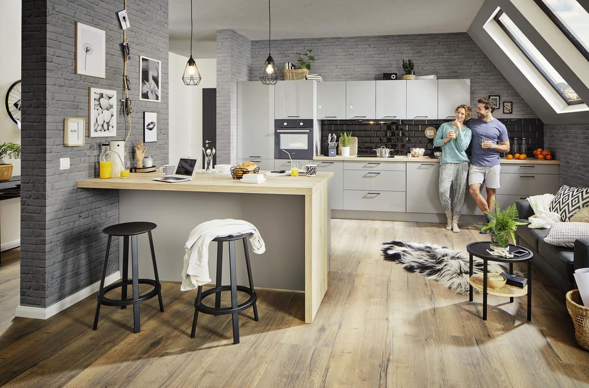 BUCĂTĂRIE LA COMANDĂ   - gri, Design, material pe bază de lemn - Moderano