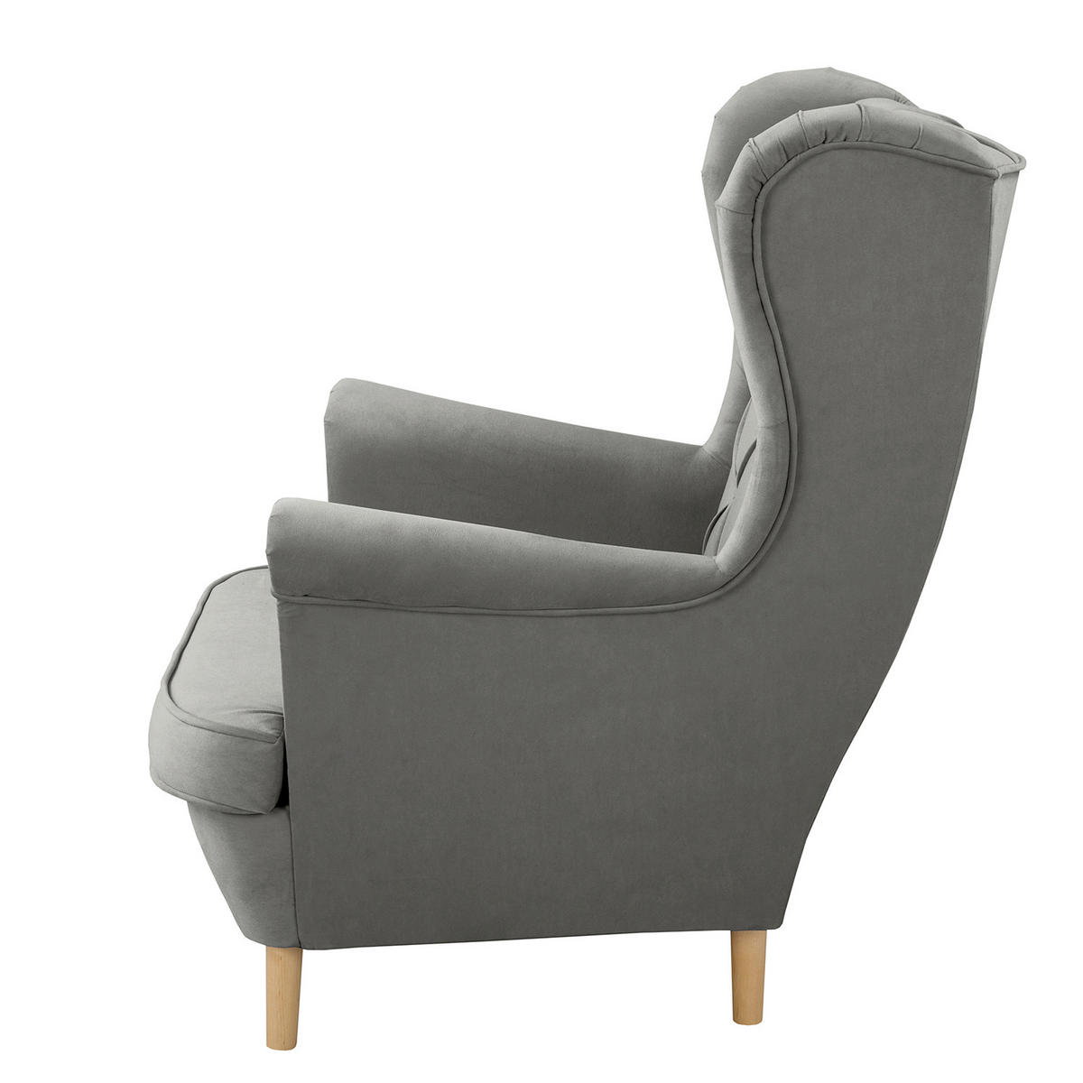 OHRENSESSEL in Samt Dunkelgrau  - Dunkelgrau/Naturfarben, Design, Holz/Textil (84/105/90cm) - P & B