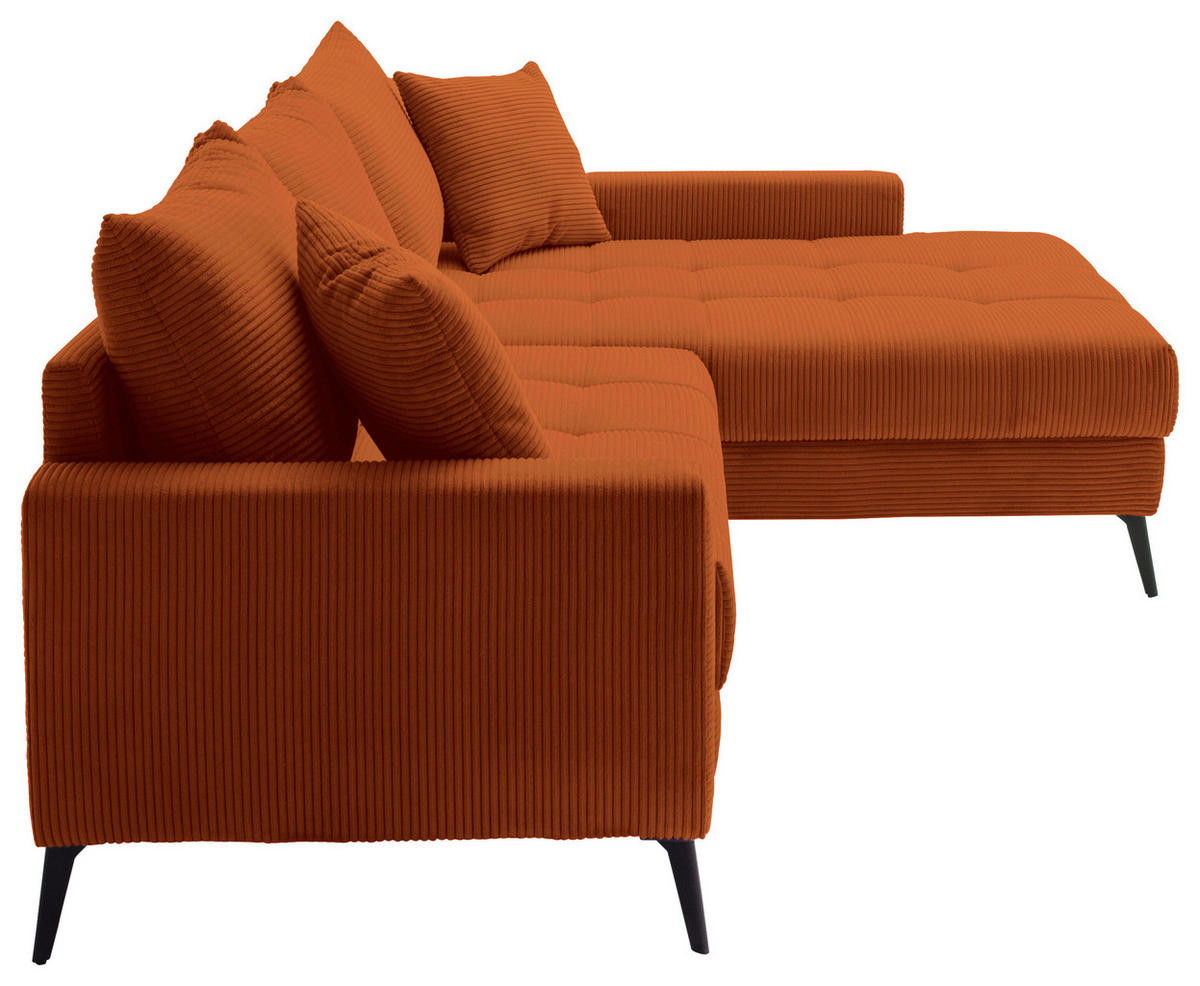 ECKSOFA Dunkelorange Cord  - Dunkelorange/Schwarz, KONVENTIONELL, Textil/Metall (280/173cm) - Hom`in