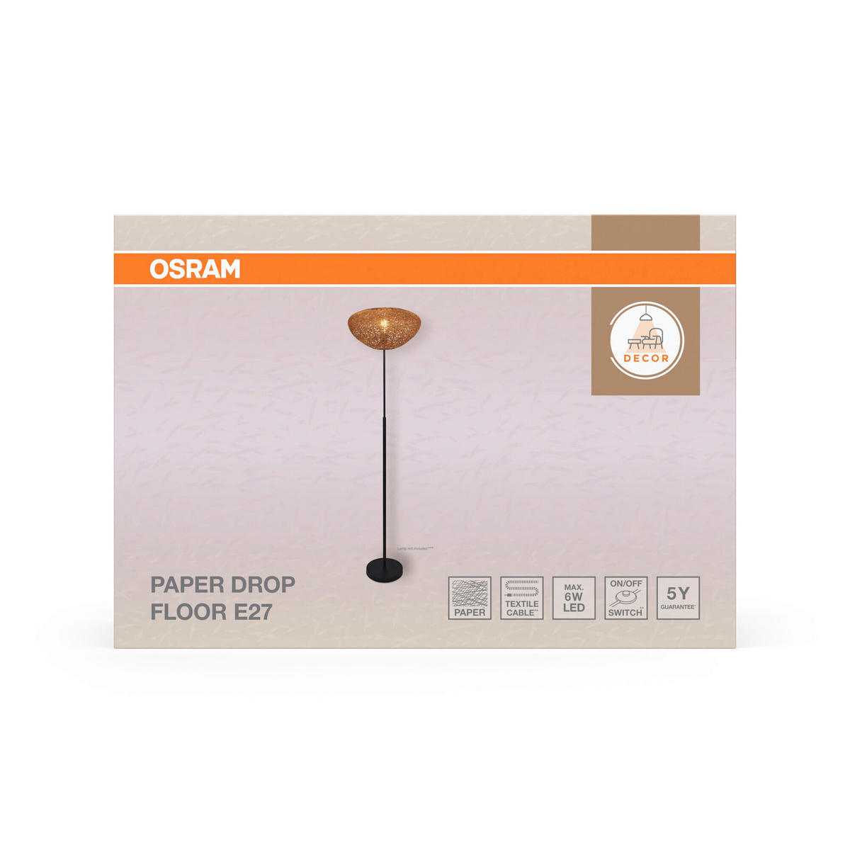 STEHLEUCHTE 39.5/163 cm    - Beige, Natur, Papier/Metall (39.5/163cm) - Osram