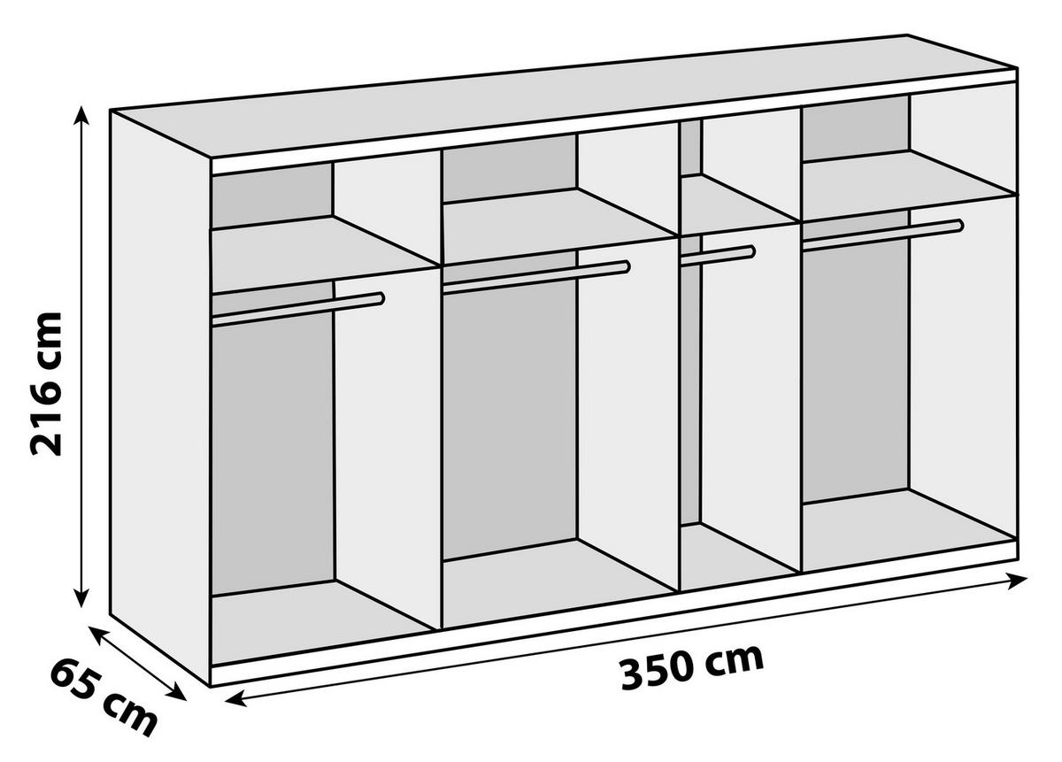 ŠATNÍ SKŘÍŇ SE ZRCADLEM, bílá, barvy dubu, 350/216/65 cm - bílá/barvy dubu, Basics, kov/kompozitní dřevo (350/216/65cm) - MID.YOU
