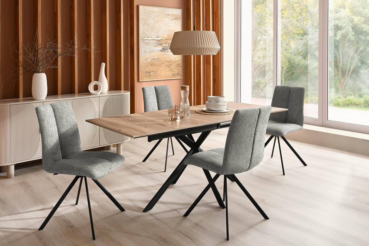 STUHL  Stoffauswahl Webstoff  - Anthrazit/Hellgrau, Design, Textil/Metall (50/92/64cm) - Venjakob