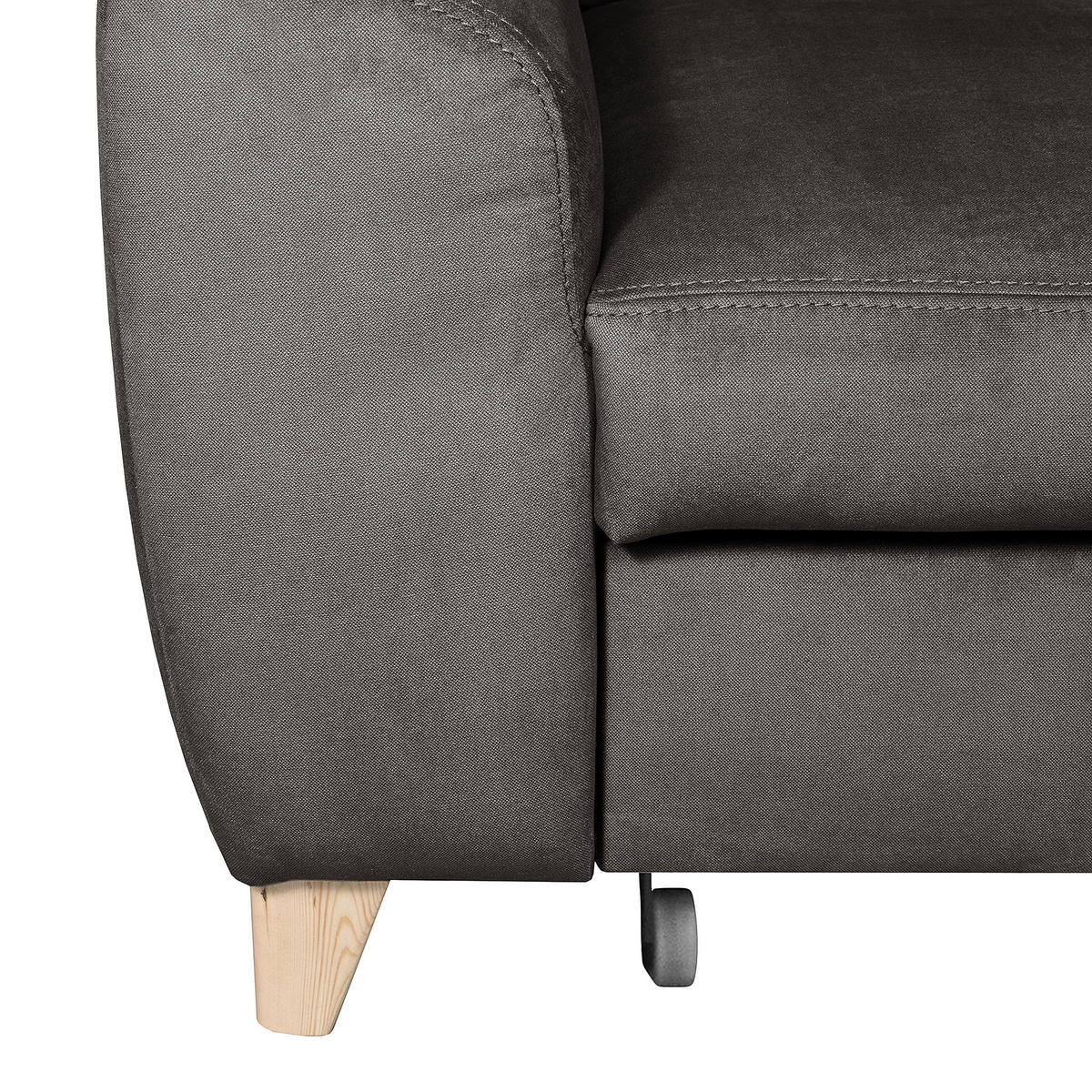 ECKSOFA Dunkelgrau Webstoff  - Dunkelgrau/Buchefarben, Design, Holz/Textil (245/208cm) - Livetastic