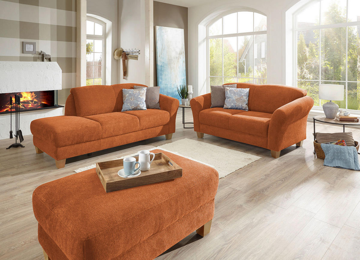 RÉCAMIERE in Flachgewebe Terracotta  - Terracotta/Naturfarben, Konventionell, Holz/Textil (194/84/91cm) - Sit & More
