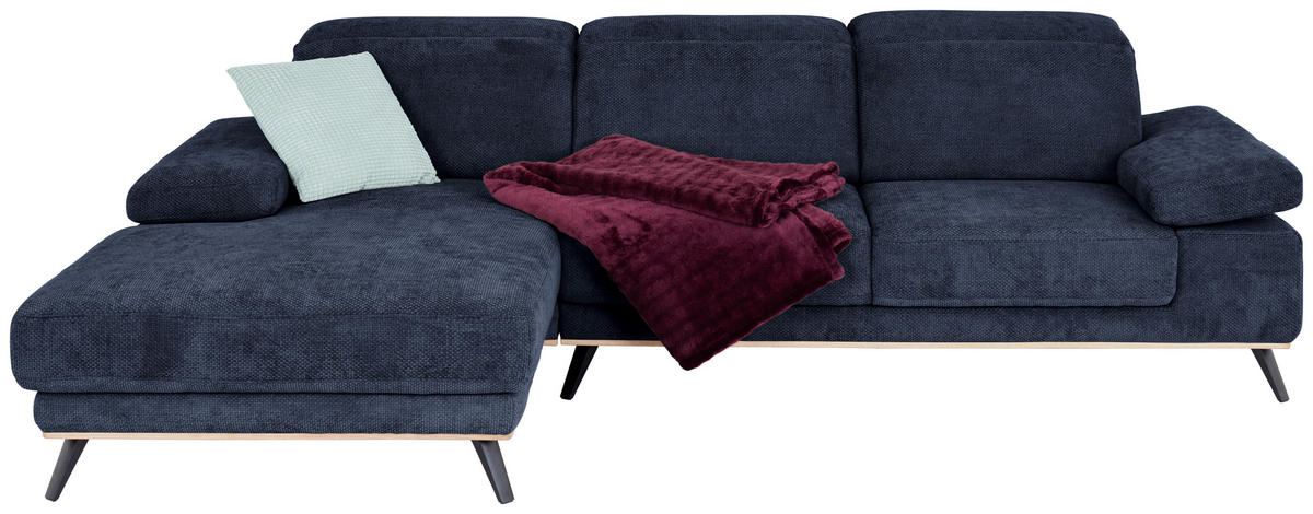 ECKSOFA ROYCE Dunkelblau Struktur  - Schwarz/Dunkelblau, MODERN, Textil/Metall (194/283cm) - MID.YOU
