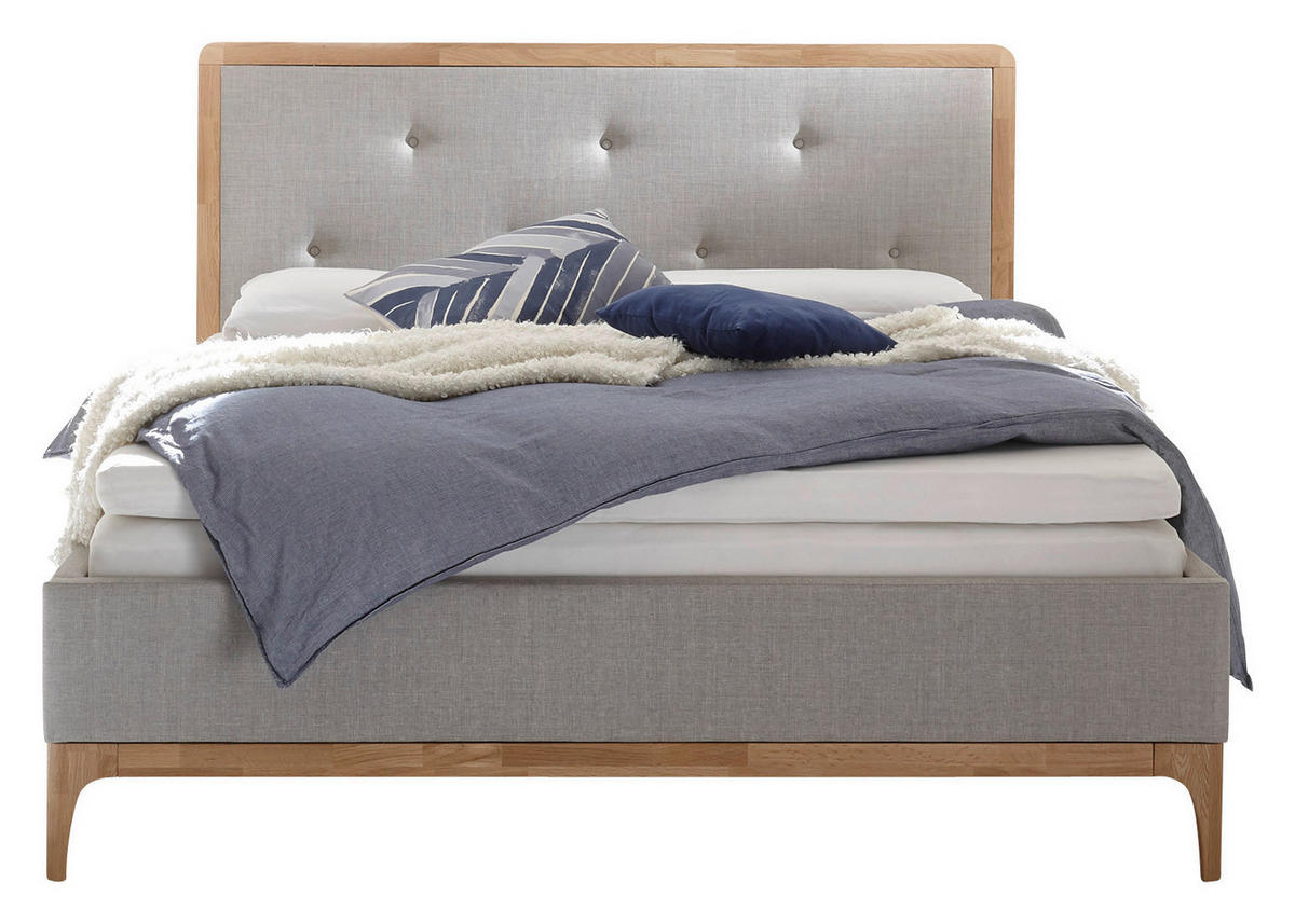 POLSTERBETT 160/200 cm  in Grau, Eichefarben  - Eichefarben/Grau, KONVENTIONELL, Holz/Textil (160/200cm) - Hasena