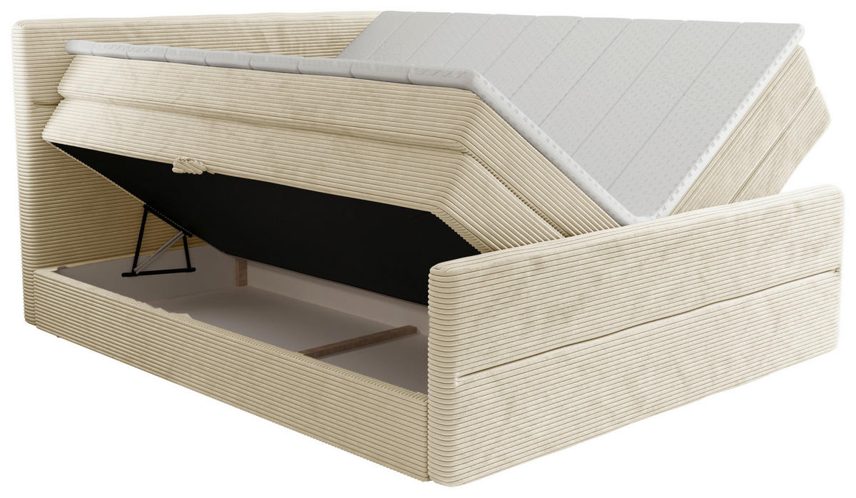 BOXSPRINGBETT 180/200 cm,  in Beige, gepolstertes Kopfteil, Bettkasten, Topper, Matratzen, H3 + H4 = fest + sehr fest  - Beige/Schwarz, KONVENTIONELL, Kunststoff/Textil (180/200cm) - Chameo