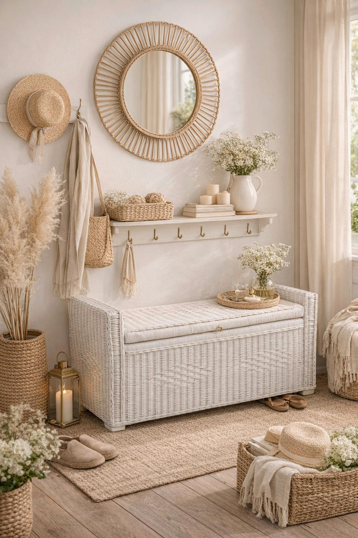 SITZBANK Weiß Rattan  - Weiß, KONVENTIONELL, Holz (45/90/51cm) - MID.YOU