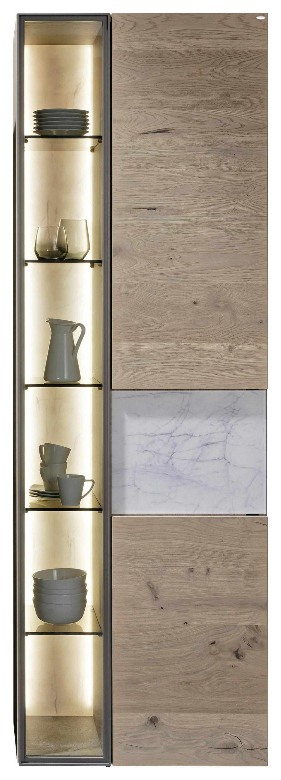 VITRINE Weiss, Wildeiche  64/194/42,6 cm  - Wildeiche/Weiss, Natur, Glas/Holz (64/194/42,6cm) - Voglauer