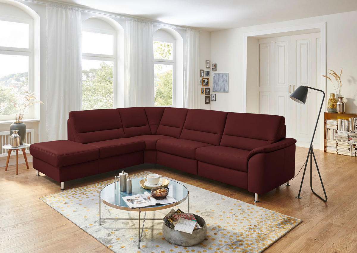 ECKSOFA in Echtleder Brombeere  - Brombeere/Alufarben, Basics, Leder/Metall (249/290cm) - Beldomo Premium
