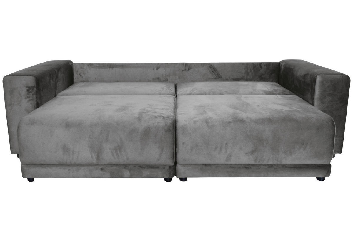 BIGSOFA in Velours Dunkelgrau  - Dunkelgrau/Schwarz, Design, Kunststoff/Textil (256/88/120cm) - home24