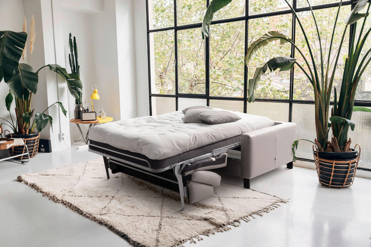 SCHLAFSOFA in Textil, Leder Hellgrau  - Hellgrau/Schwarz, Konventionell, Leder/Textil (190/87/100cm) - Celina Home