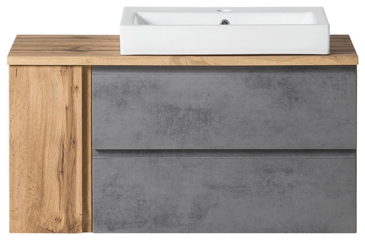 SKRINKA S UMÝVADLOM, 105 cm - svetlosivá/dub wotan, Modern, kompozitné drevo/keramika (105cm) - Held
