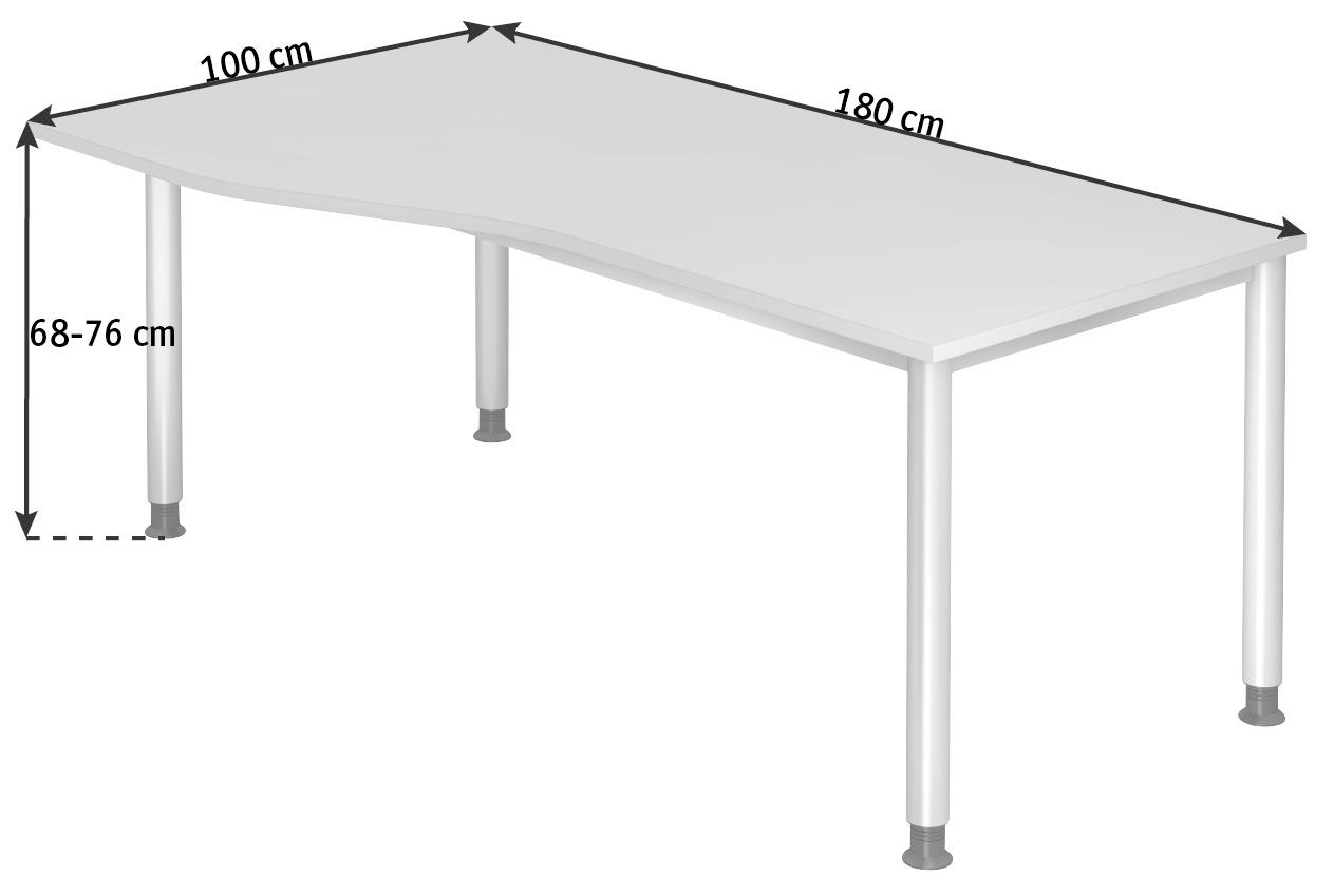 SCHREIBTISCH 180/80-100/68-76 cm  in Silberfarben, Eichefarben  - Eichefarben/Silberfarben, KONVENTIONELL, Holzwerkstoff/Metall (180/80-100/68-76cm) - Venda