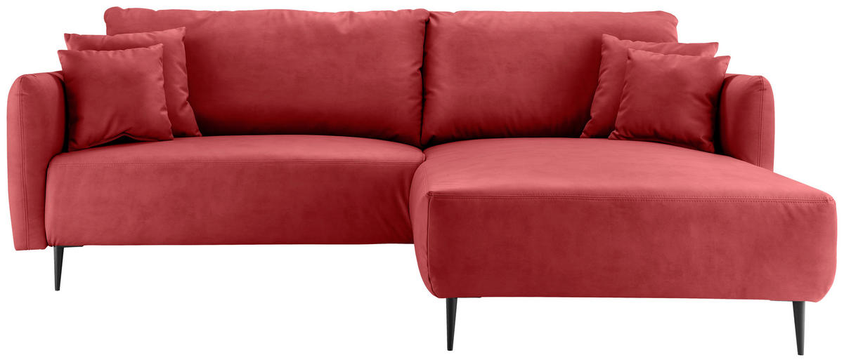 ECKSOFA in Lederlook Rot  178/264-302 cm  - Rot/Schwarz, Design, Textil/Metall (178/264-302cm) - Livetastic