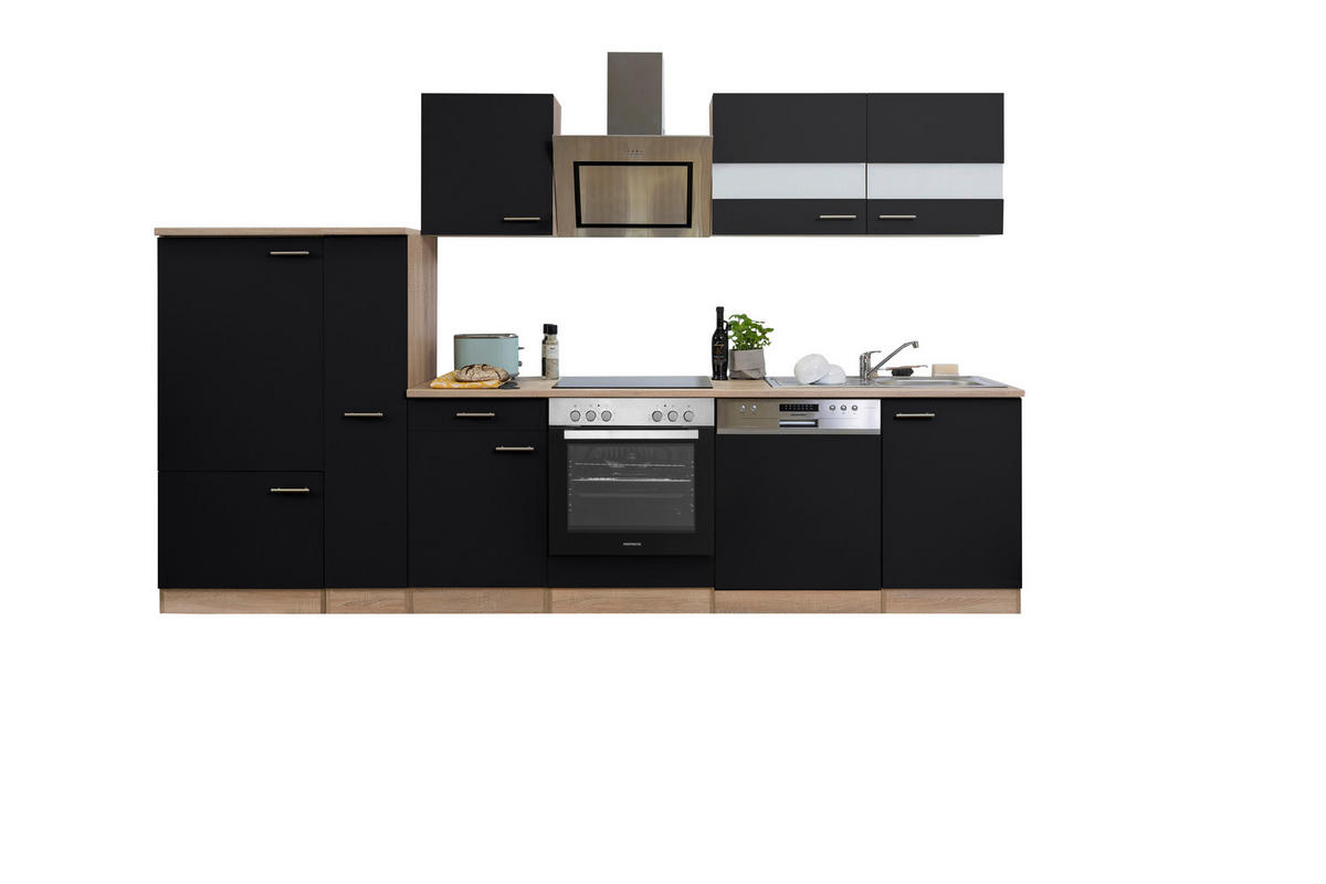 KÜCHENBLOCK 310 cm   in Schwarz  - Edelstahlfarben/Eichefarben, Basics, Holzwerkstoff/Metall (310cm) - Respekta
