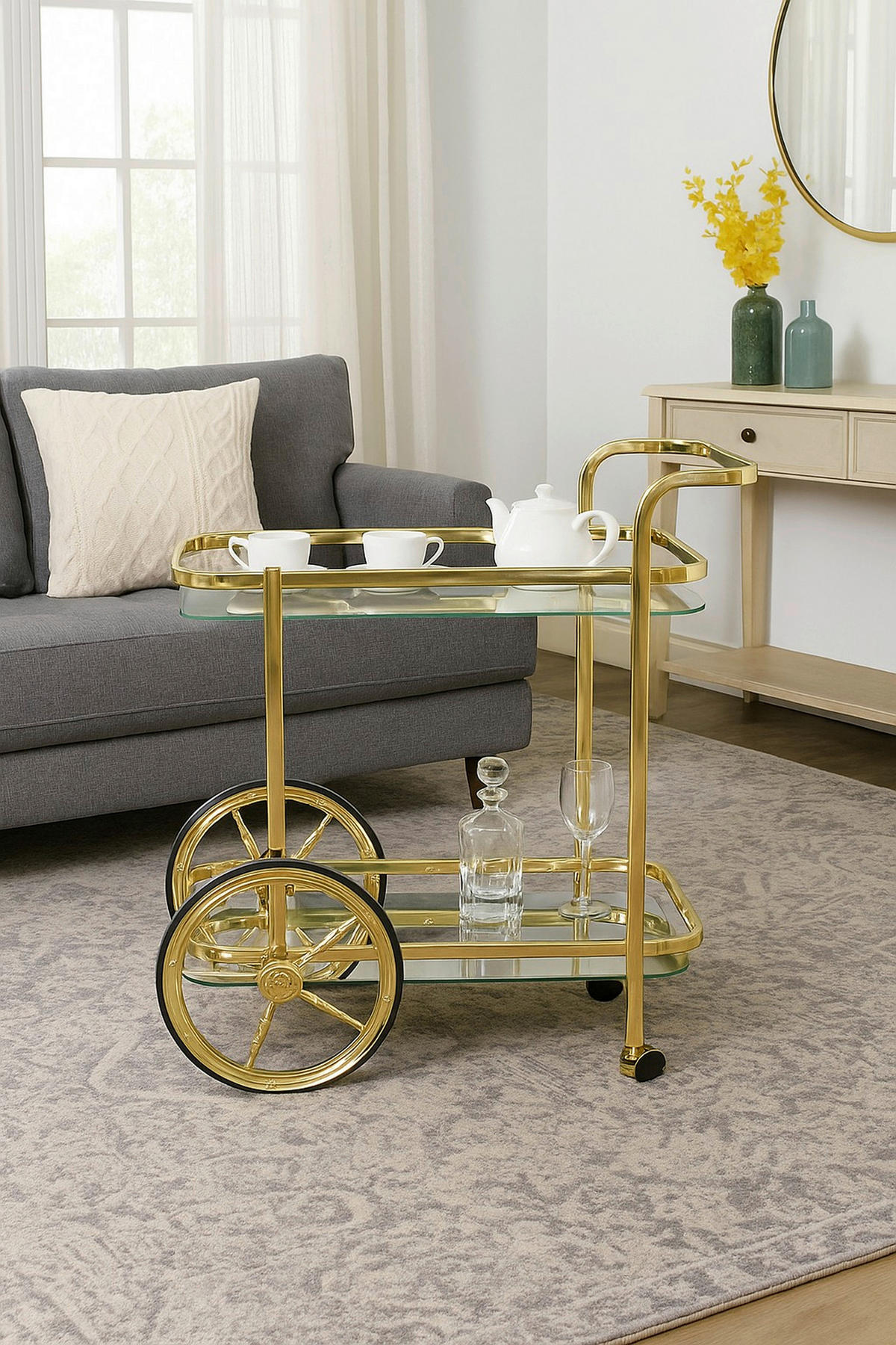 SERVIERWAGEN Messingfarben  - Messingfarben, Design, Glas/Metall (38/73/74cm) - MID.YOU