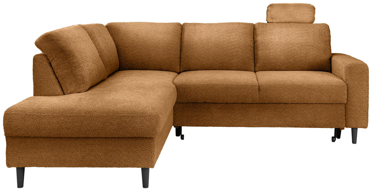 ECKSCHLAFSOFA in Goldfarben Textil   - Goldfarben/Schwarz, Modern, Holz/Textil (200/242cm) - Livetastic