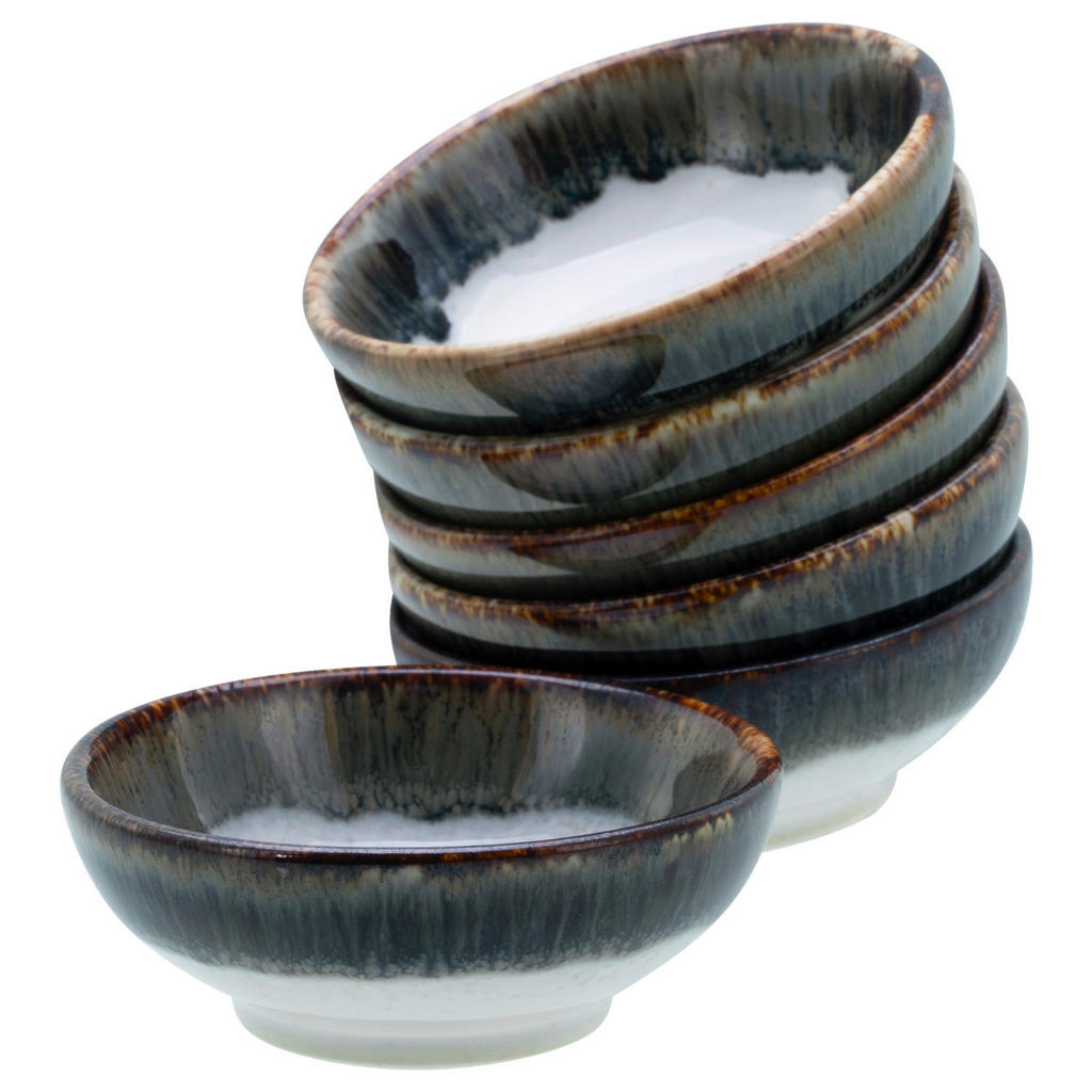 Dipschalenset 6 -Teilig. Cascade Steinzeug, Weiß/Blaugrau