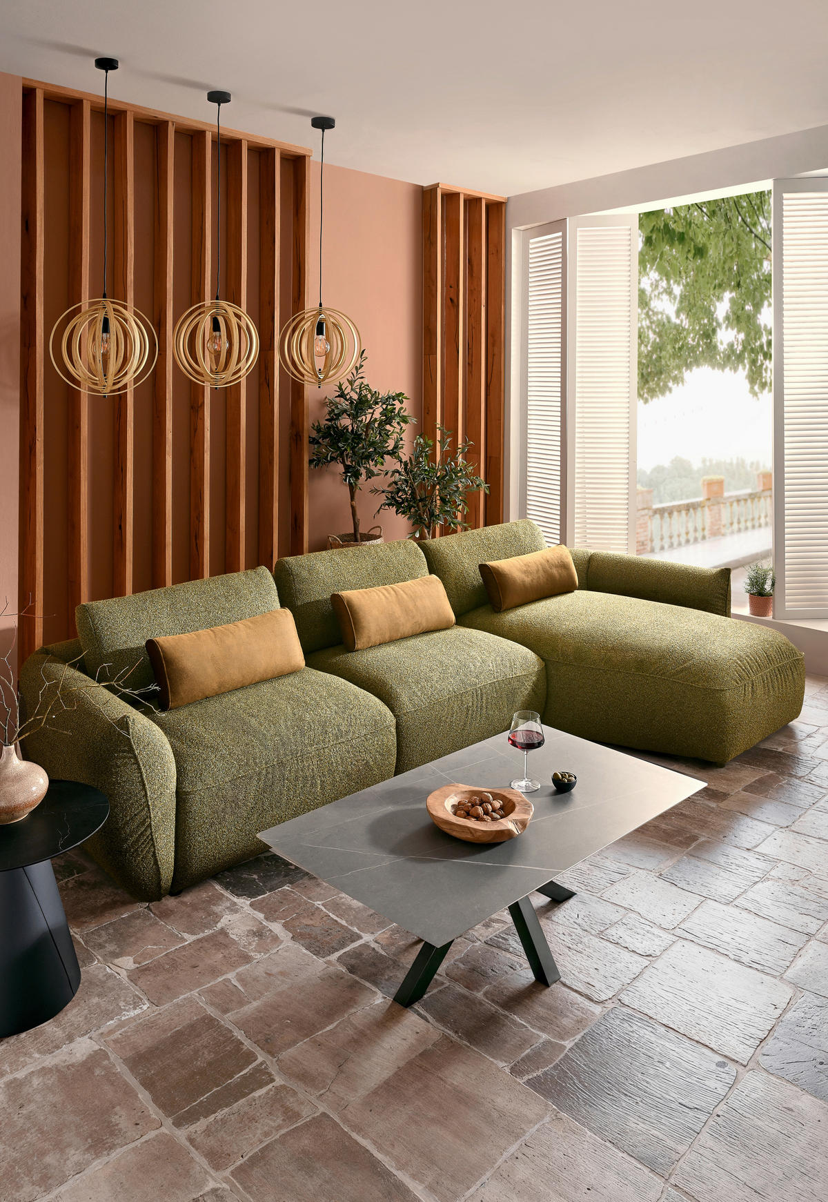 ECKSOFA Chenille Dunkelgrün  - Dunkelgrün/Schwarz, Design, Kunststoff/Textil (340/190cm) - Belluti