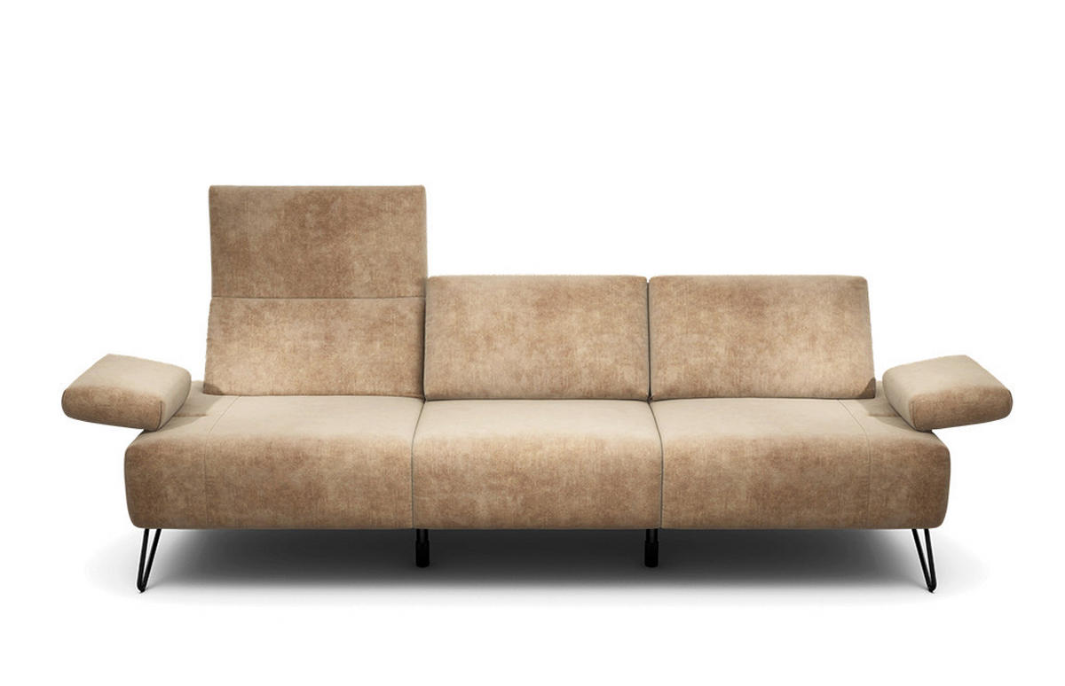 3-SITZER-SOFA in Samt Sandfarben  - Sandfarben/Schwarz, Design, Textil/Metall (234-264/85/86-94cm) - SENSOO