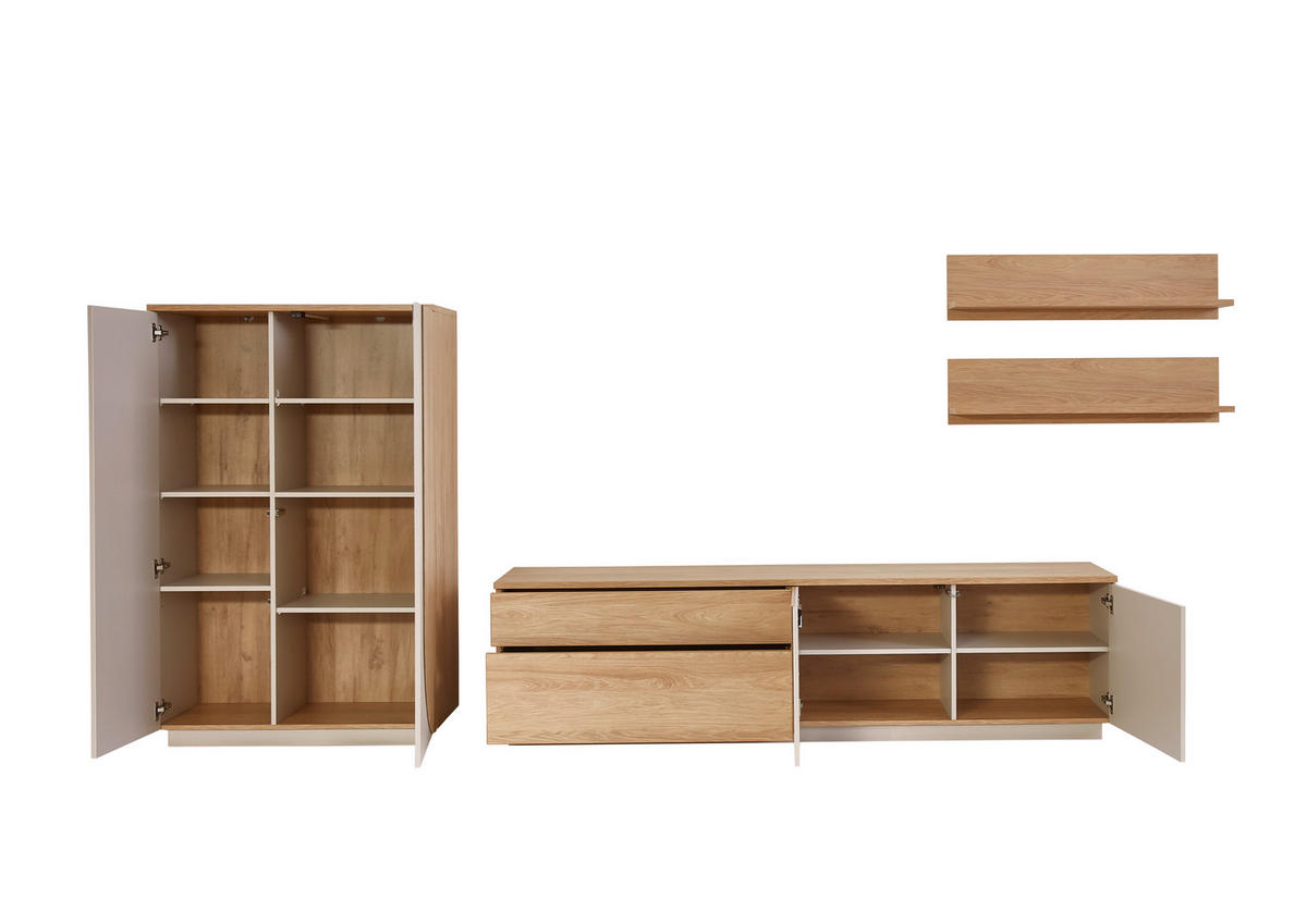 WOHNWAND 4-teilig  Eichefarben, Kaschmir 315/174/42 cm  - Kaschmir/Eichefarben, Design, Holzwerkstoff (315/174/42cm) - Stylife