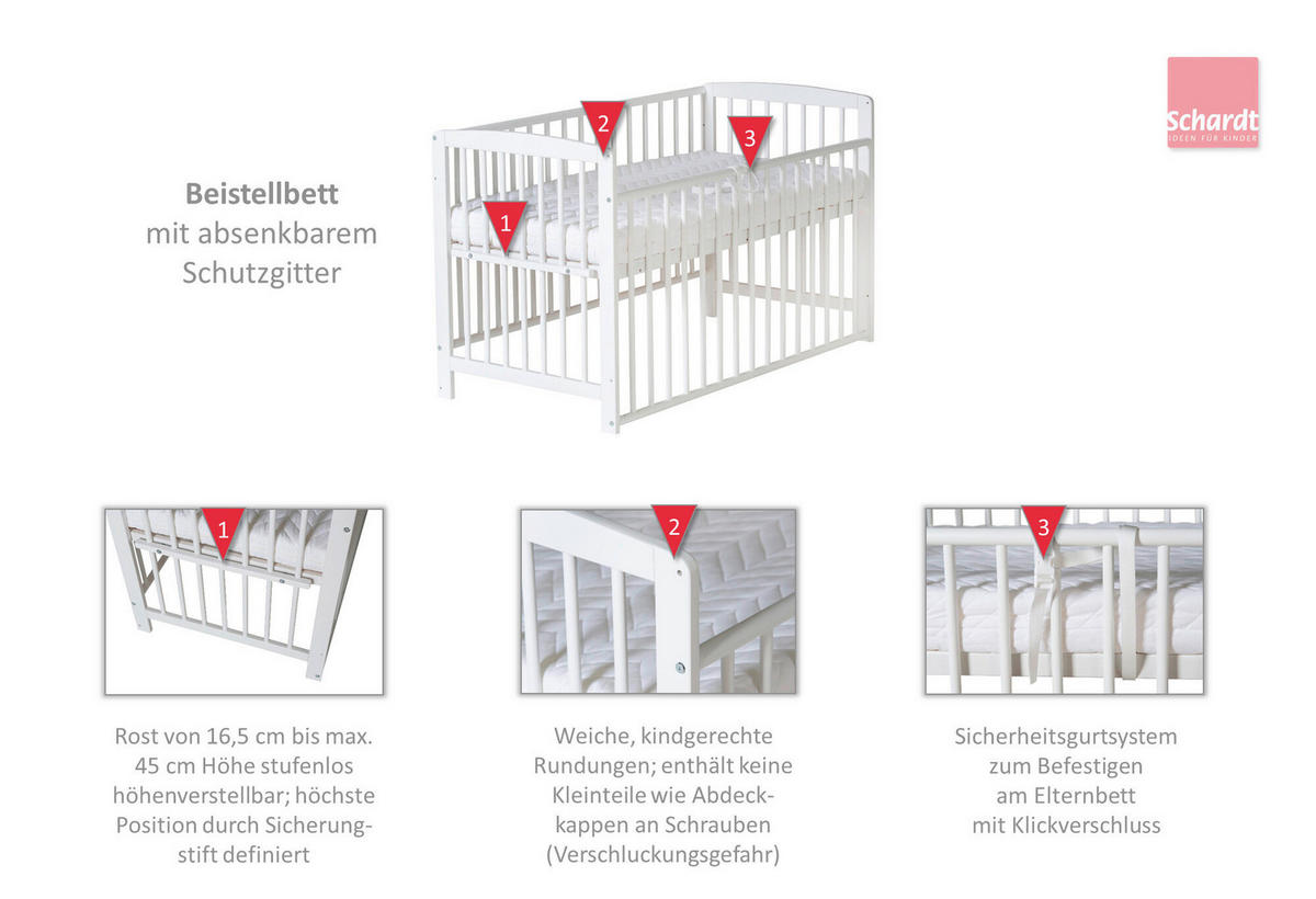 BEISTELLBETT 124/65/77 cm  - Weiß, Basics, Holz (124/65/77cm) - Schardt