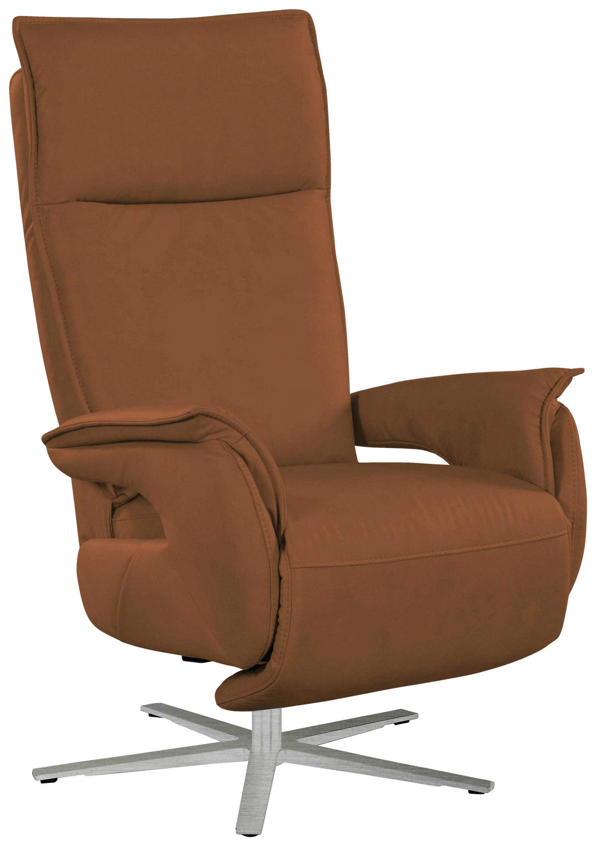 FERNSEHSESSEL in Lederlook (vegan) Cognac  - Edelstahlfarben/Cognac, MODERN, Textil/Metall (77/116/80cm) - Livetastic