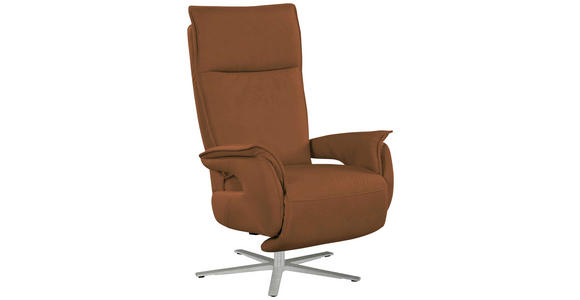 FERNSEHSESSEL  mit Lederlook (vegan) Cognac  - Edelstahlfarben/Cognac, MODERN, Textil/Metall (77/116/80cm) - Cantus