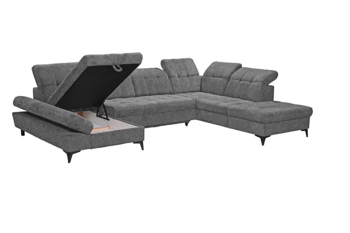 WOHNLANDSCHAFT Mikrovelours Anthrazit  - Anthrazit/Schwarz, Modern, Kunststoff/Textil (169/348/245cm) - MID.YOU