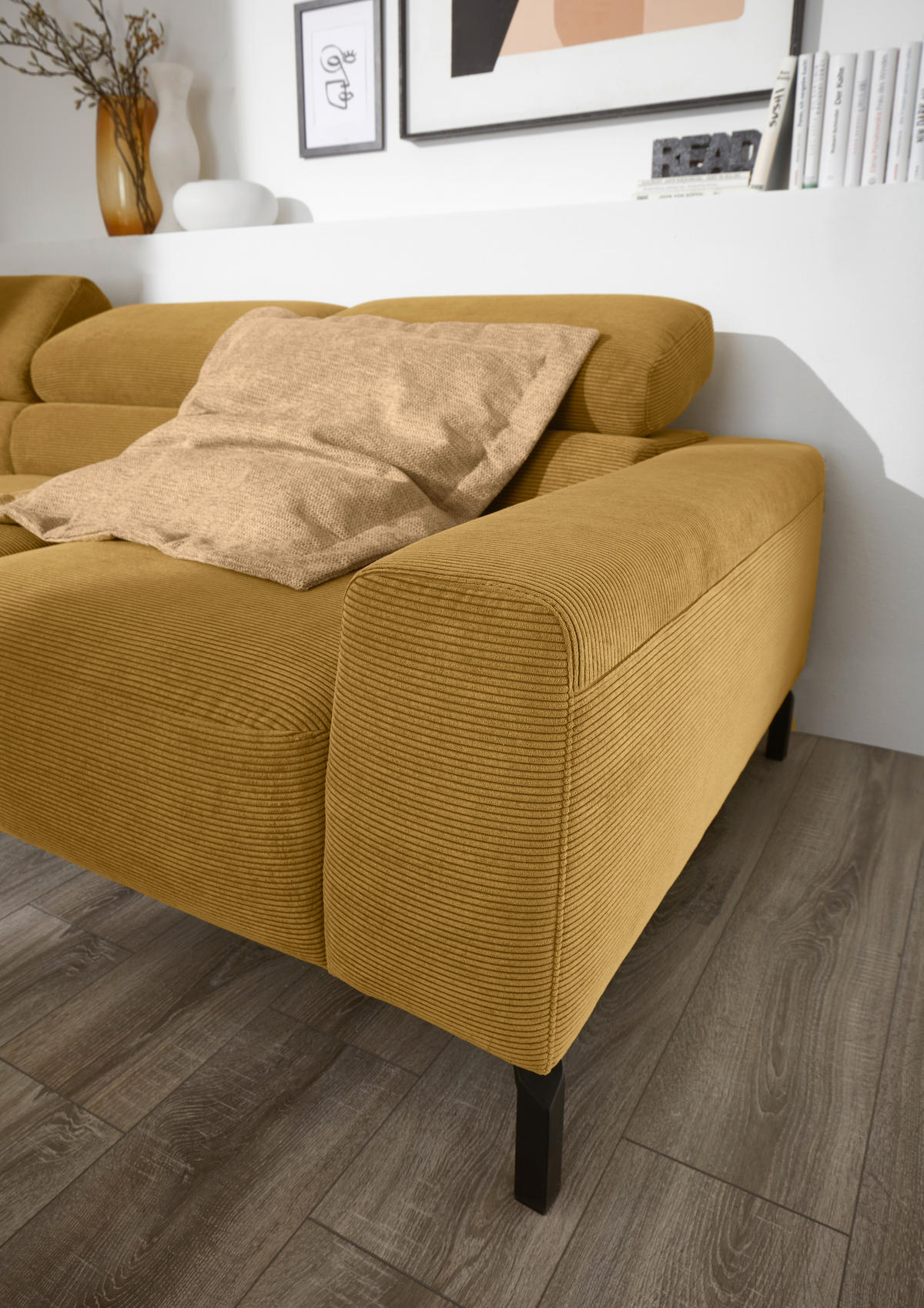 ECKSOFA Ottomane links  Gelb Feincord  - Gelb/Schwarz, Design, Textil/Metall (219/273cm) - Pure Home Lifestyle