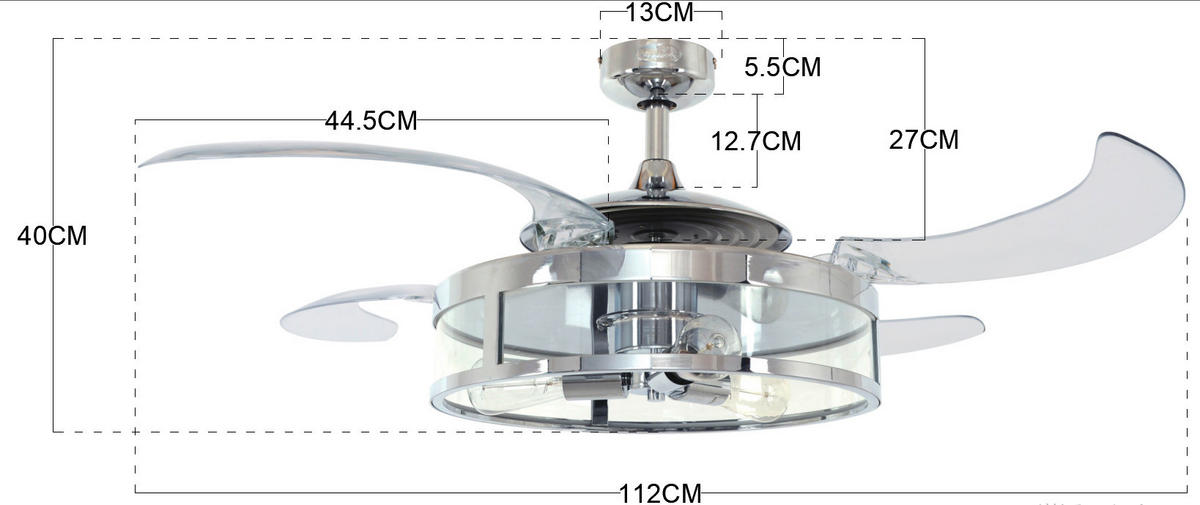 DECKENVENTILATOR  122/41 cm    - Chromfarben/Transparent, Basics, Kunststoff/Metall (122/41cm) - P & B