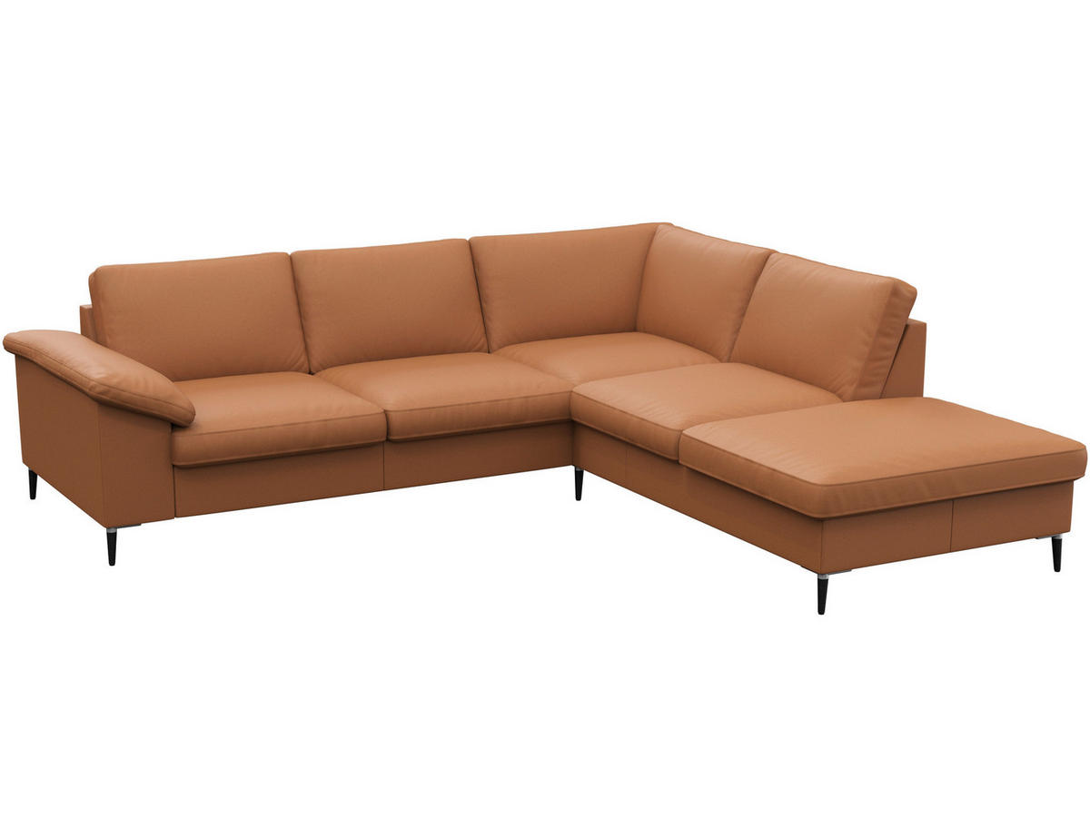 ECKSOFA Cognac Echtleder  - Cognac/Schwarz, Design, Leder/Metall (247/225cm) - Livetastic