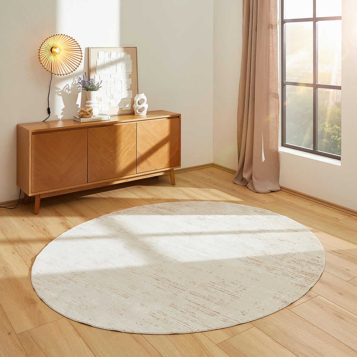 VINTAGE-TEPPICH  Wohnzimmer 200 cm Anthelia Creme rund  - Creme, Design, Textil (200cm) - Dieter Knoll
