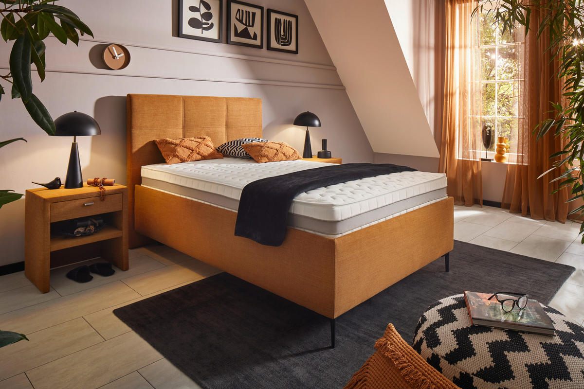 POLSTERBETT 120/200 cm, Bettkasten, Lattenroste, Matratzen,  - Senfgelb/Schwarz, Design, Holz/Textil (120/200cm) - Voleo