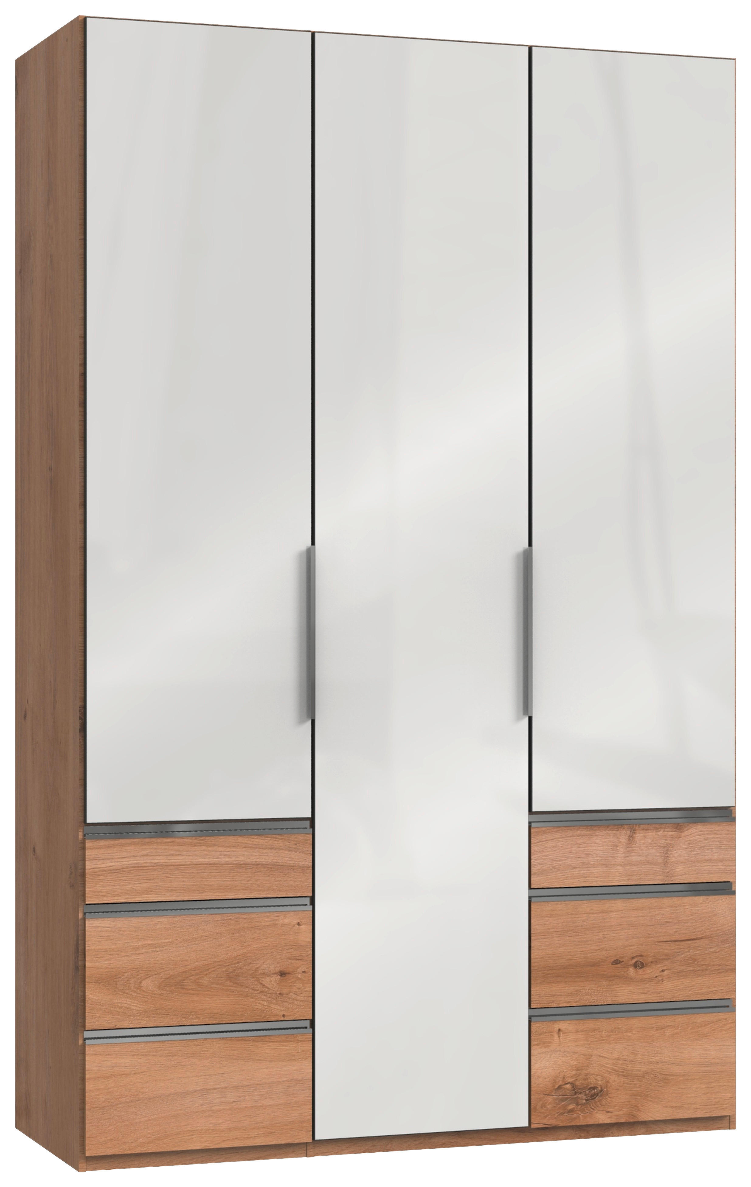 DREHTÜRENSCHRANK 3-türig Weiß, Eichefarben  - Chromfarben/Eichefarben, MODERN, Glas/Holzwerkstoff (150/236/58cm) - MID.YOU