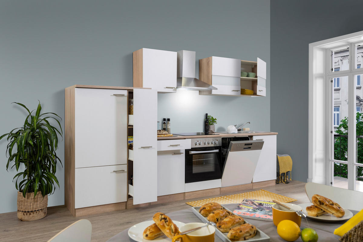 MODULKÖK UTAN VITVAROR 310/200/60 cm   i vit, ekfärgad  - stålfärgad/vit, Basics, metall/trämaterial (310/200/60cm) - Respekta