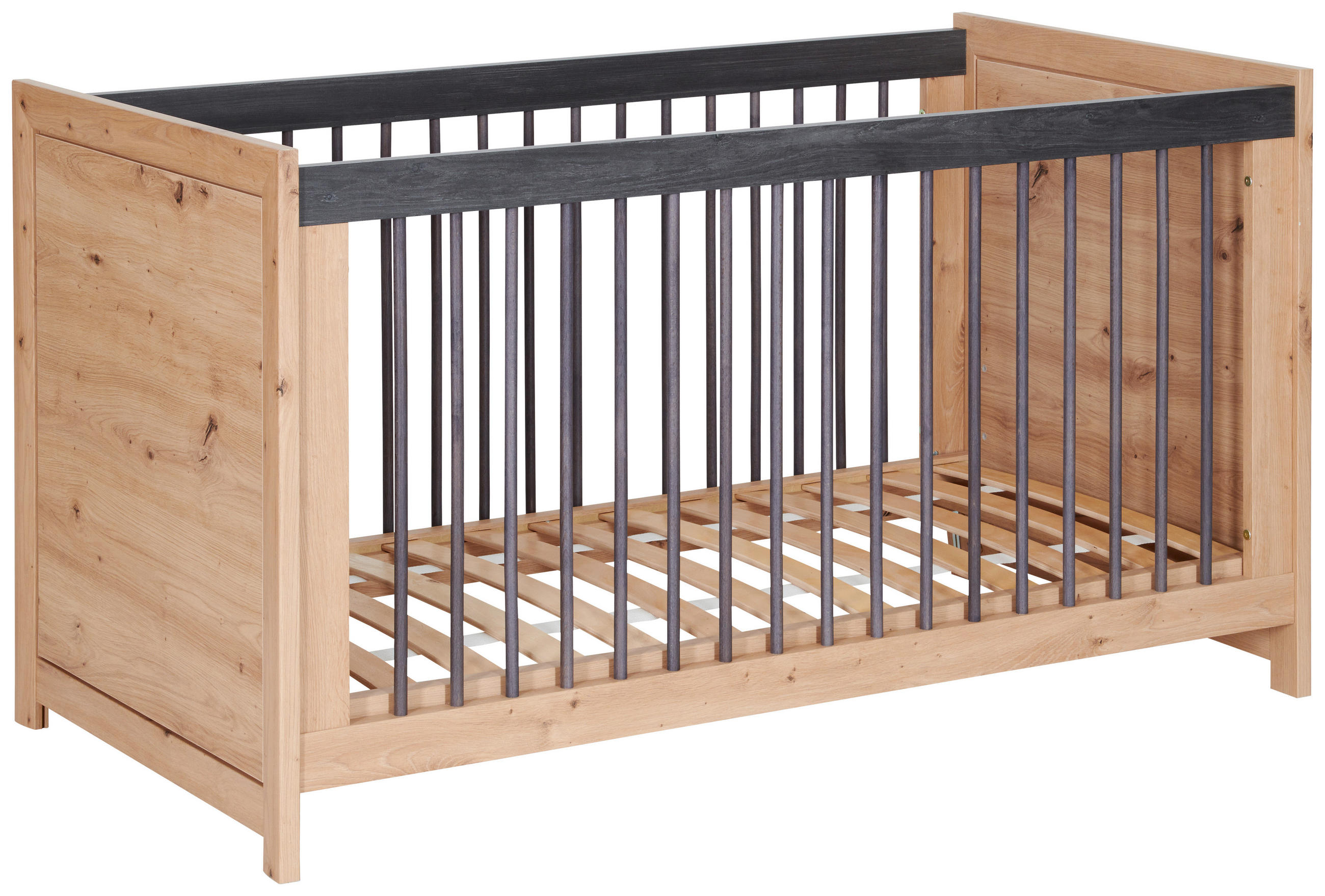 RÁCSOS KISÁGY Benton  - tölgyfa színű/sötétszürke, Natur, faalapú anyag/fa (145/76,50/80cm) - My Baby Lou