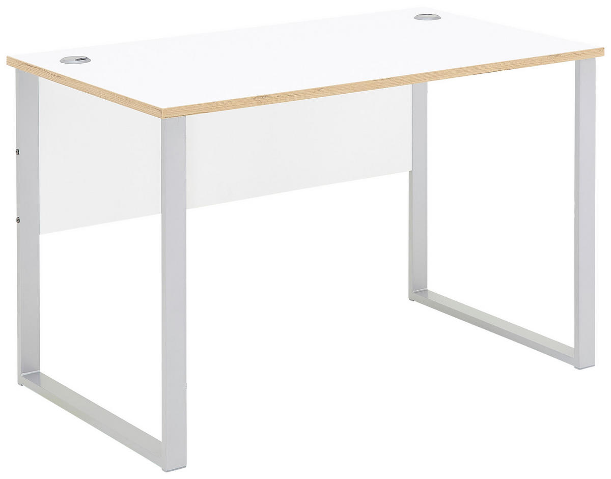 SCHREIBTISCH  in Silberfarben, Weiss, Eiche Artisan  - Weiss/Silberfarben, Konventionell, Holzwerkstoff/Metall (120/77/73cm) - MID.YOU